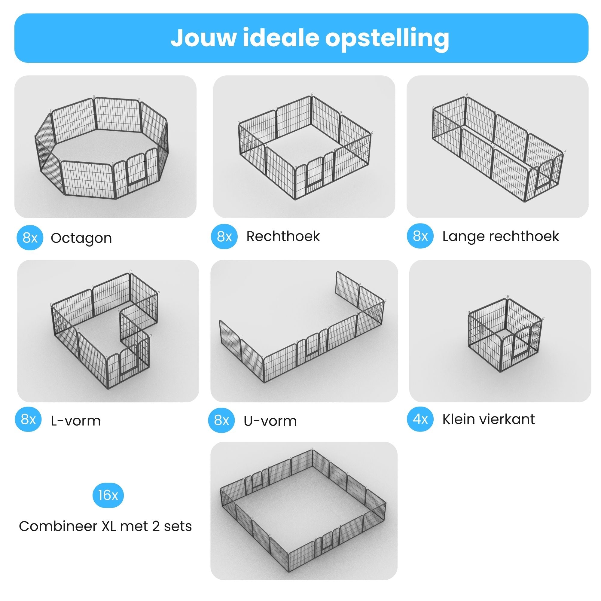 Ruime stalen puppyren van 80 cm hoog XL – ideaal als veelzijdige hondenren of kennel met diverse opstellingen | Zenzee