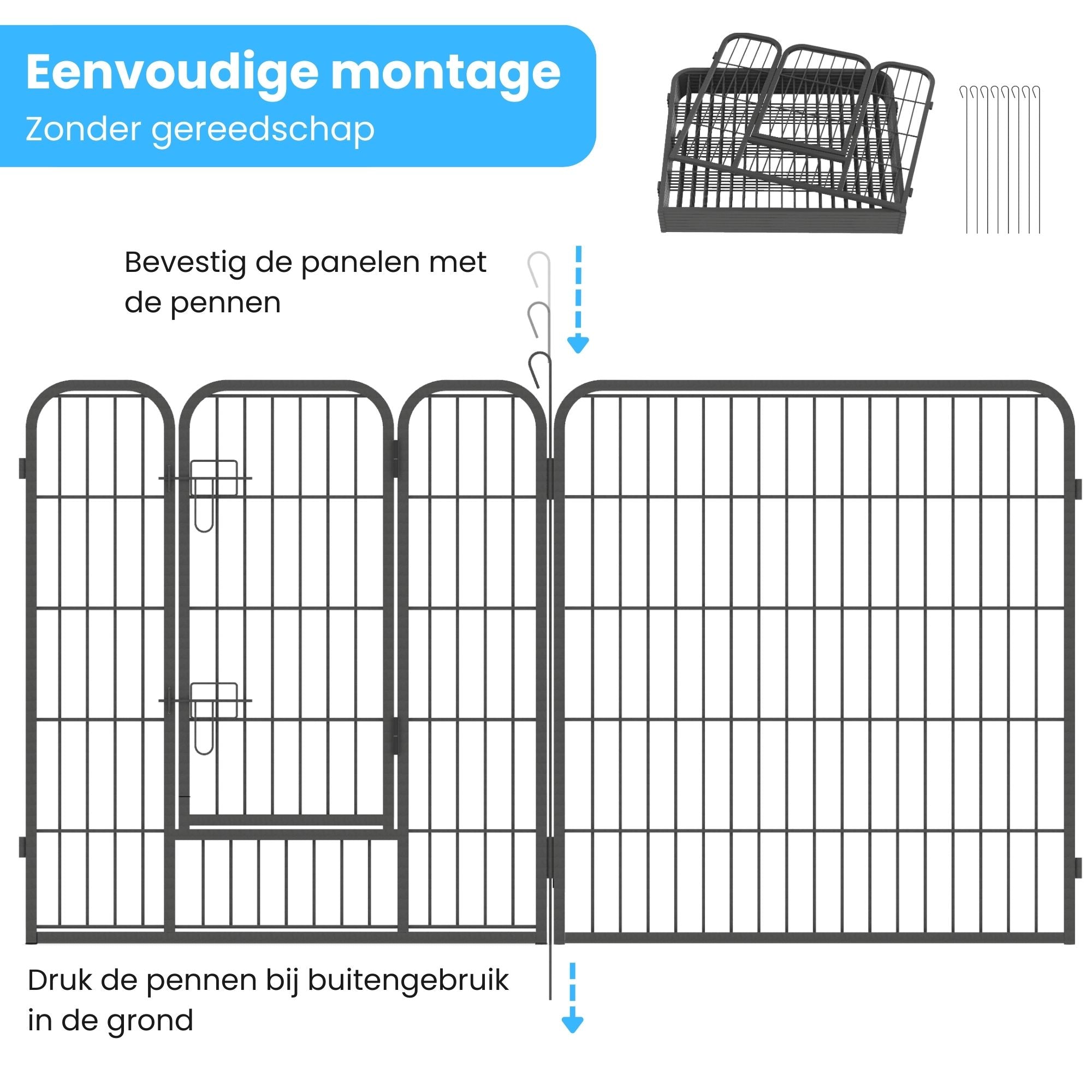 Ruime stalen puppyren van 80 cm hoog XL – ideaal als ruime hondenren of kennel | Zenzee met eenvoudige montage zonder gereedschap