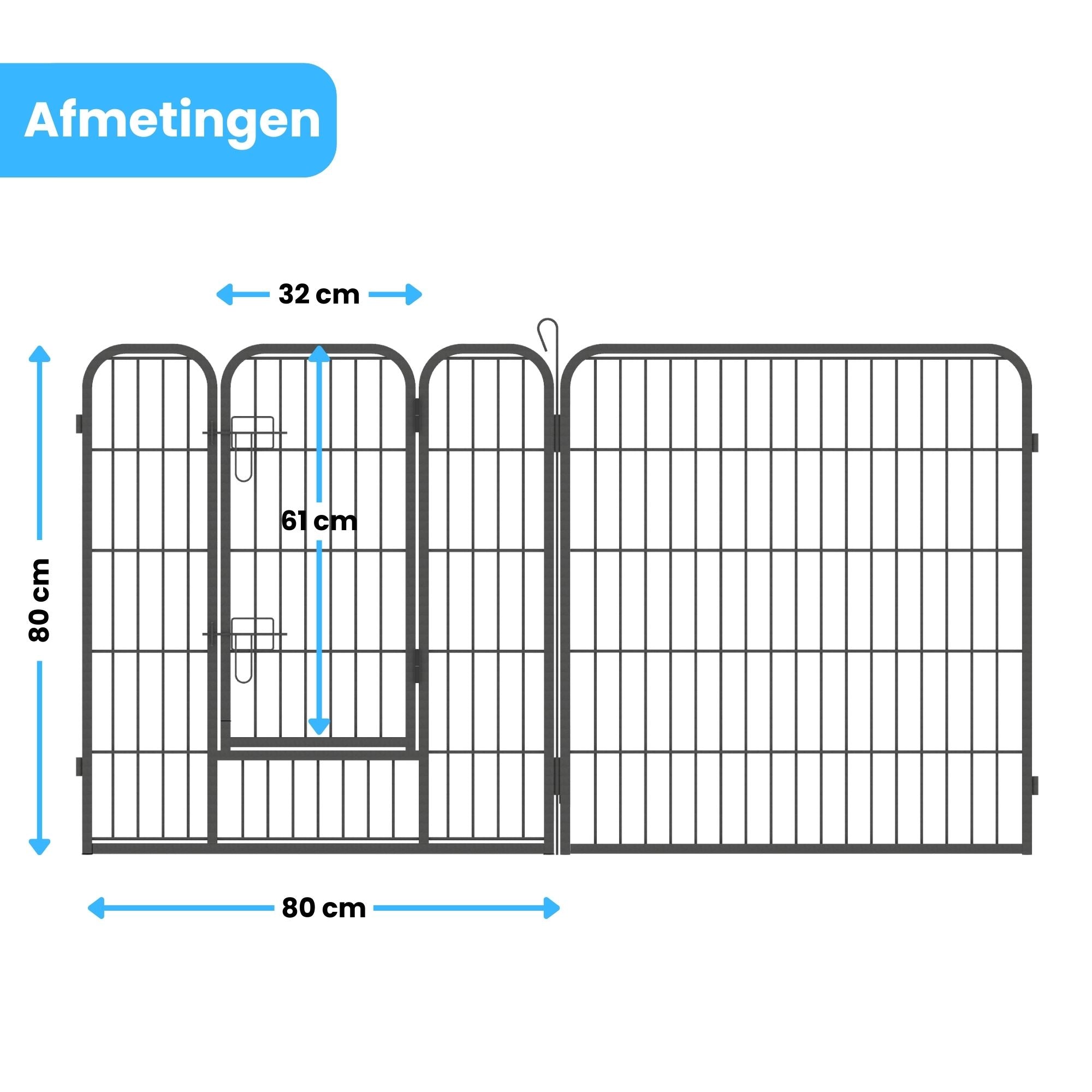 Ruime stalen puppyren van 80 cm hoog XL – ideaal als ruime hondenren of kennel | Zenzee met duidelijke afmetingen en toegangsdeur