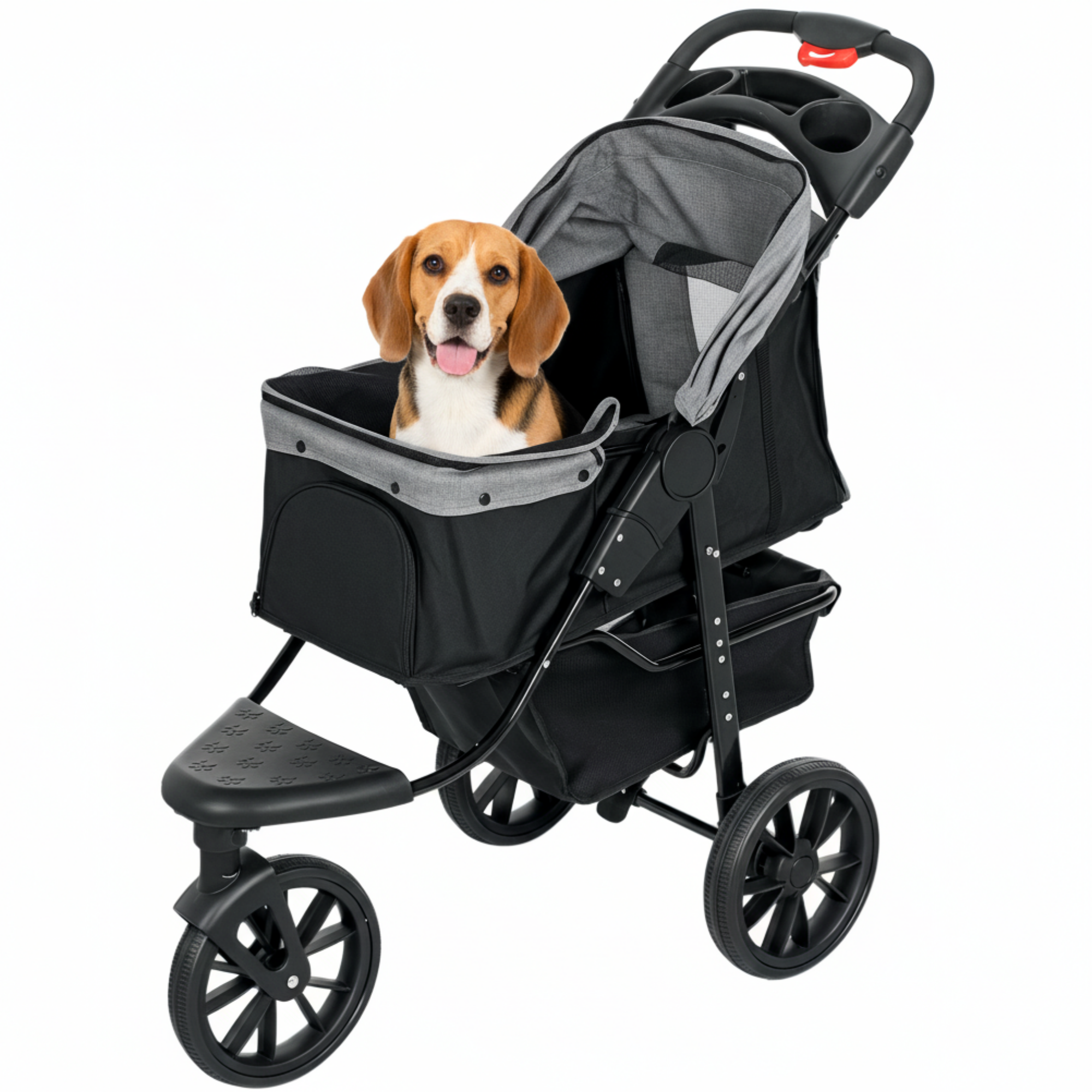Opvouwbare hondenbuggy met verstelbare kap en opbergruimte – grijs/zwart – 110×58×107 cm | Zenzee met comfortabel zitvlak