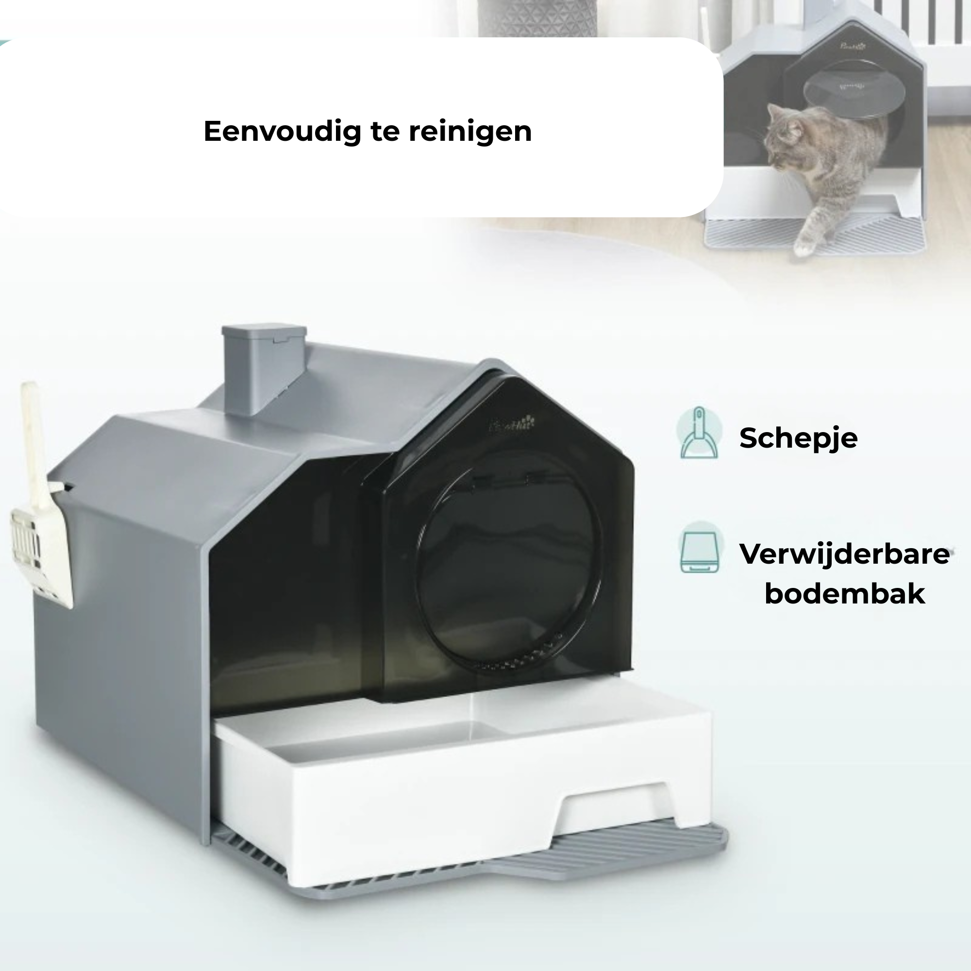 Kattenbak met verwijderbare bak en schep – 47 × 45 × 42 cm