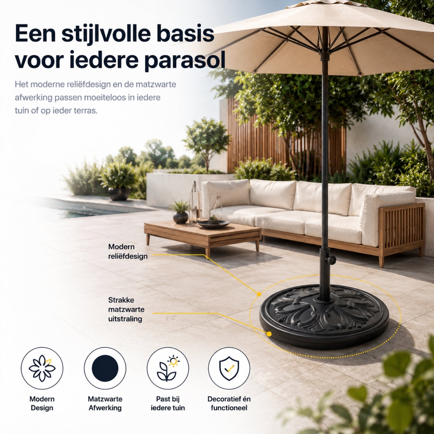 Stevige parasolvoet 14 kg ø48 cm zwart voor compacte en stabiele ondersteuning