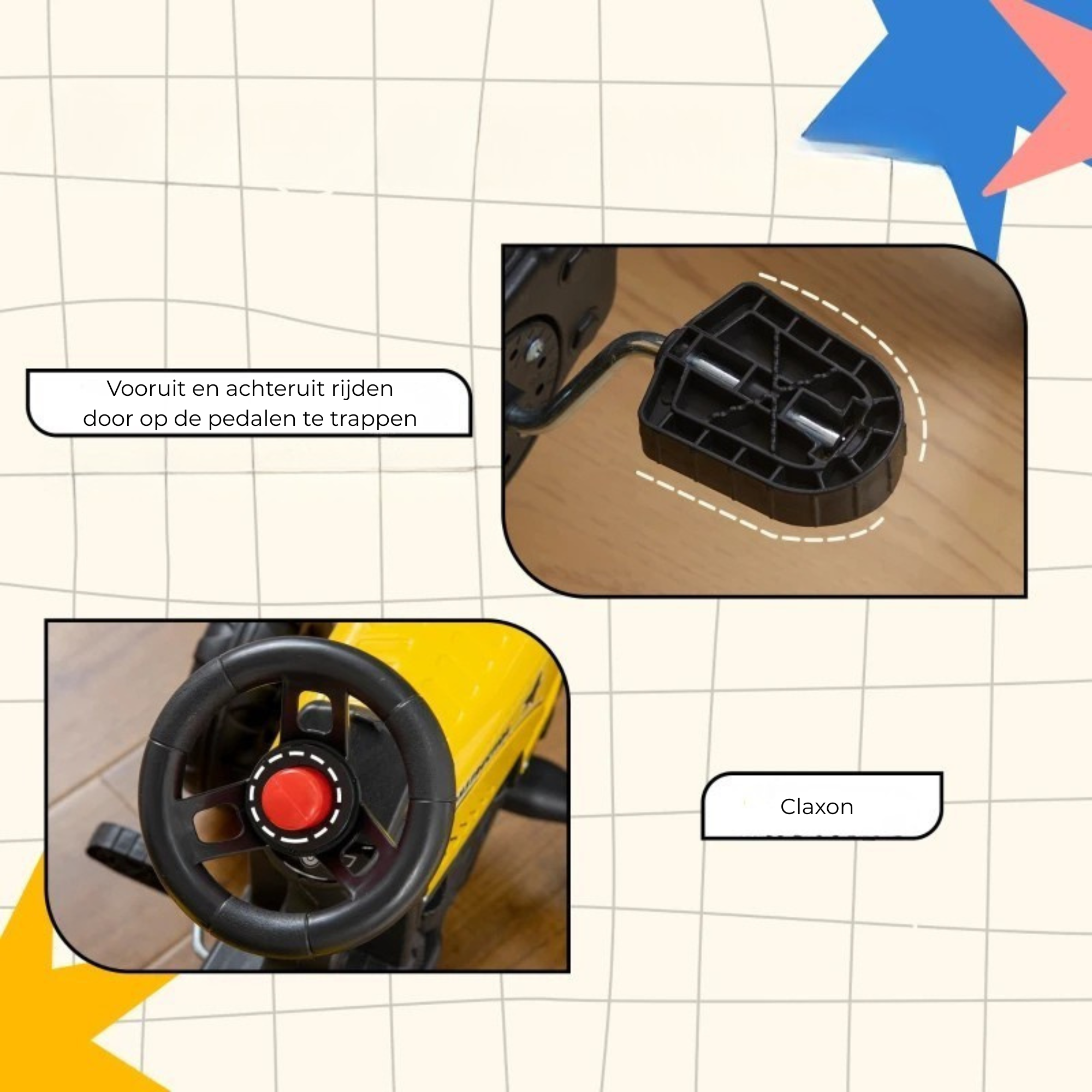 Speelgoed tractor loopfiets voor actief buitenspelen vanaf 3 jaar met pedaalmechanisme en claxon voor extra speels plezier