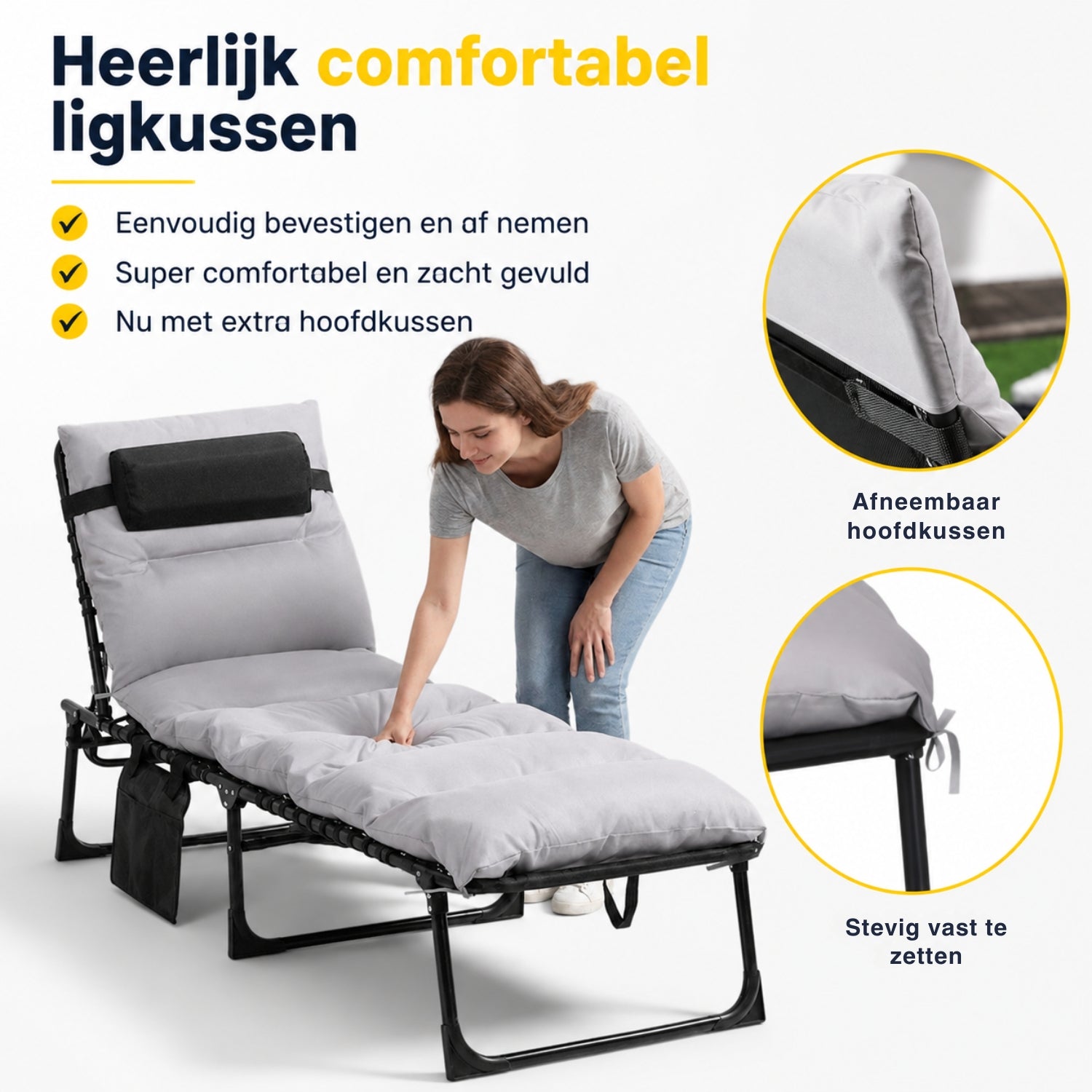 Opvouwbaar ligbed 58x189x33 cm met kussen, textileen en 120 kg draagkracht
