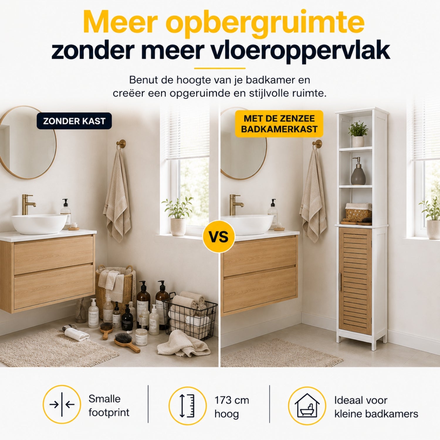 Badkamerset met wastafelonderkast en kolomkast wit/eiken complete set