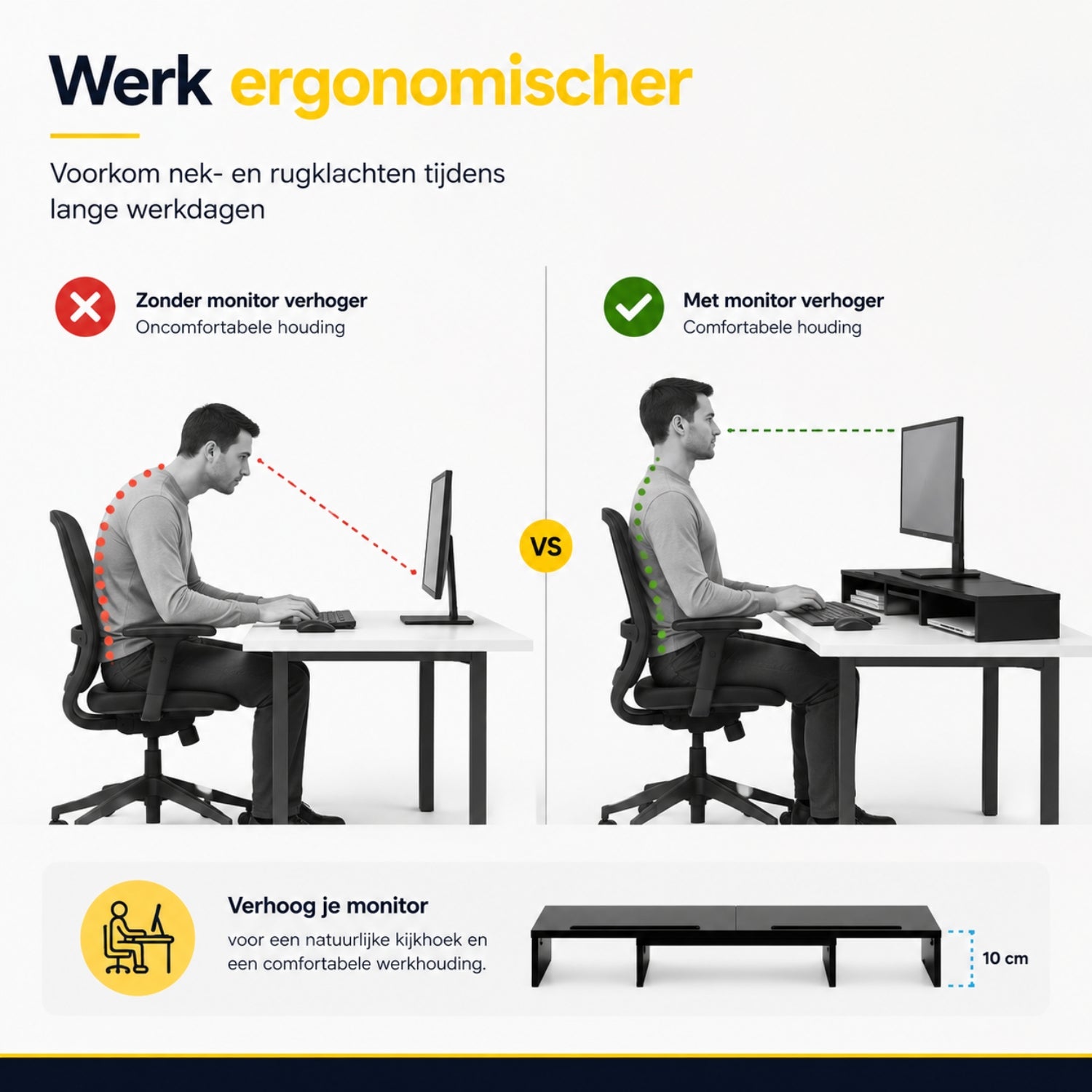 Ergonomische monitorverhoger zwart voor 2 monitors – verbeter je werkhouding | Zenzee