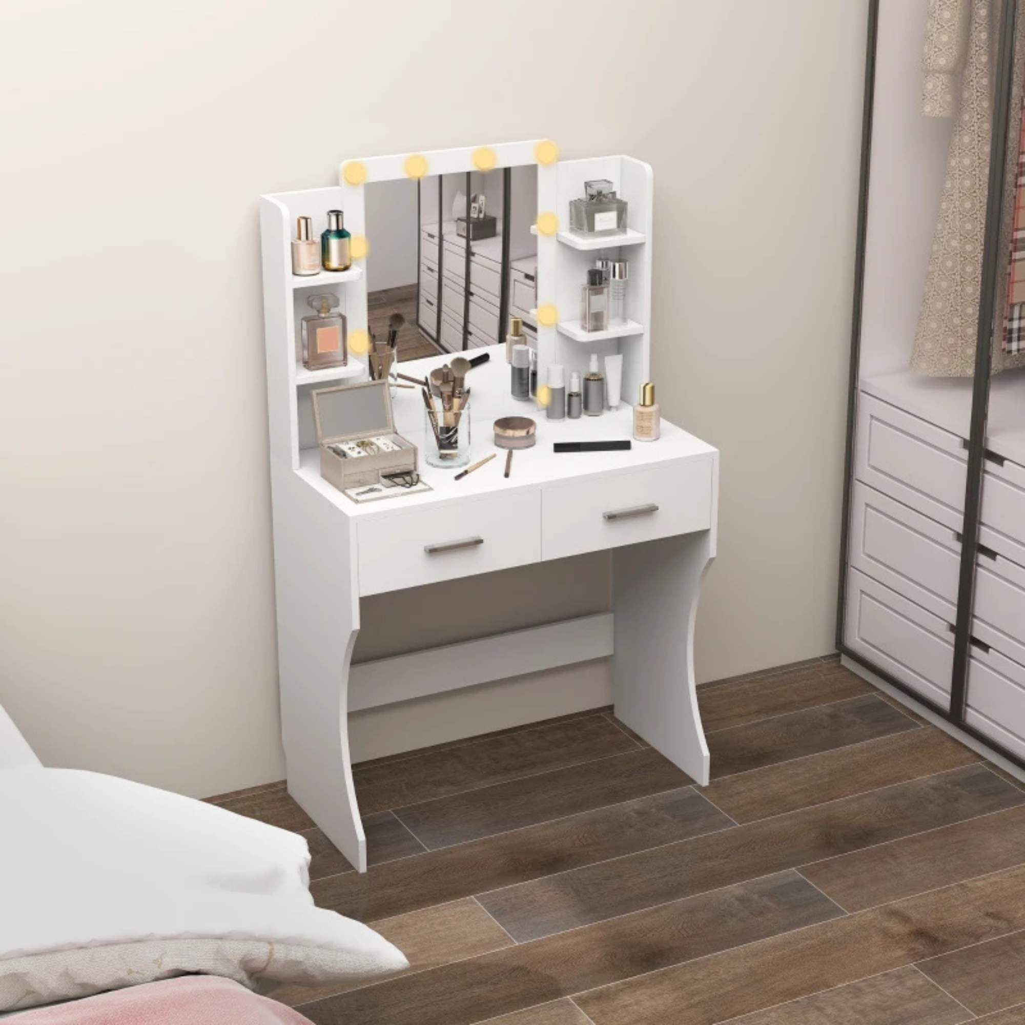 Make-up tafel met LED-spiegel 80x40x132 cm – stijlvol en praktisch