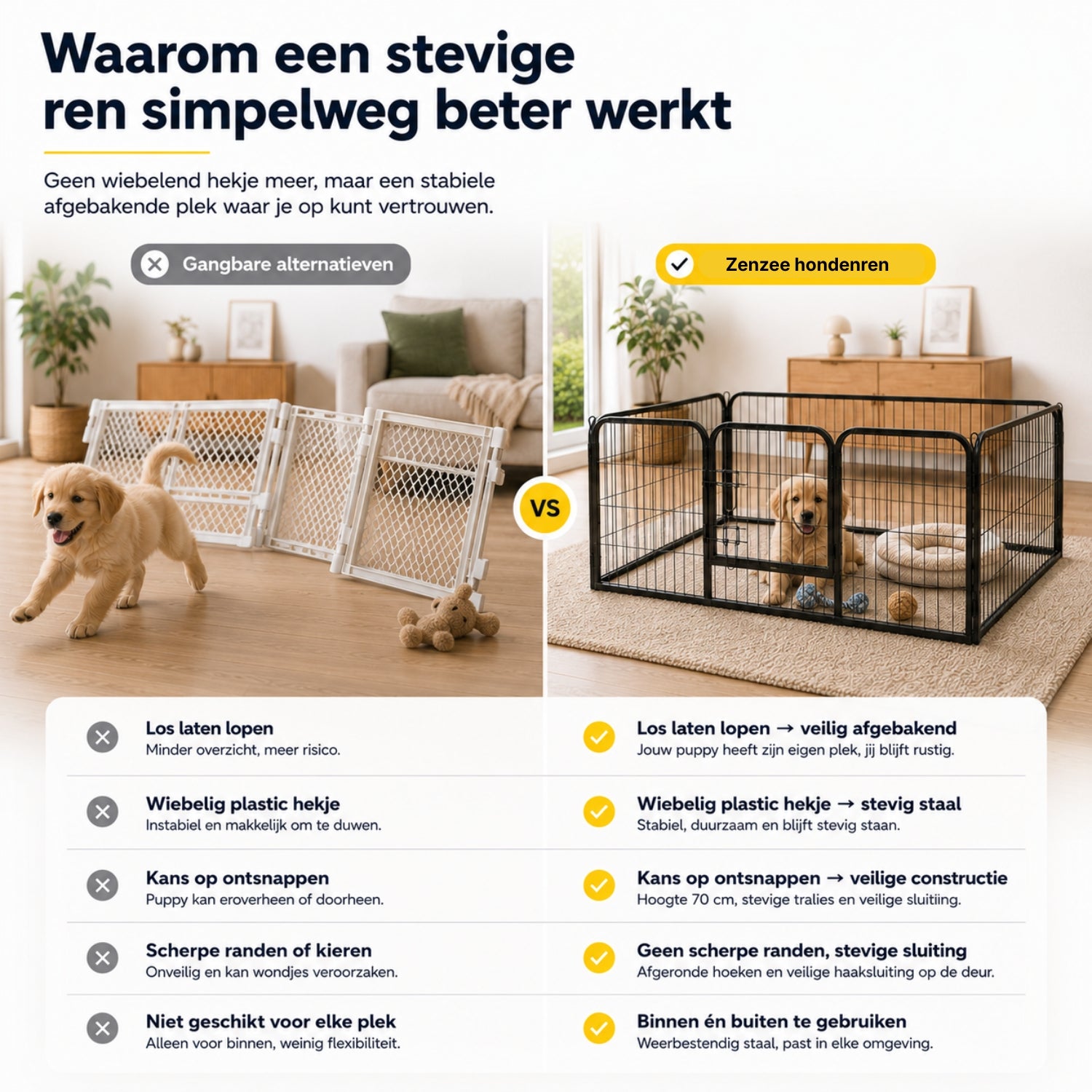 Hondenren puppyren hondenkennel staal 125x80x70 cm – Veilig en stevig verblijf voor je hond