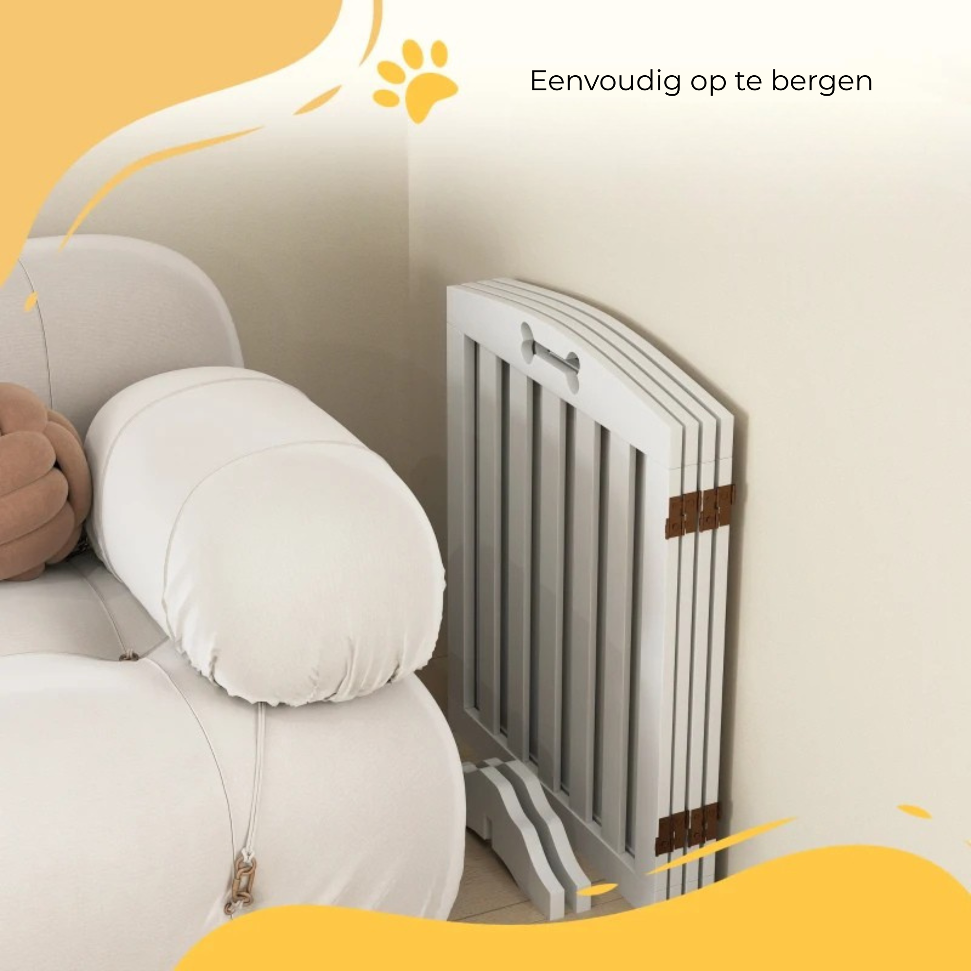 Wit hondenhek en deurhekje voor veilige en flexibele afscheiding 207x30x61 cm eenvoudig op te bergen en ruimtebesparend design