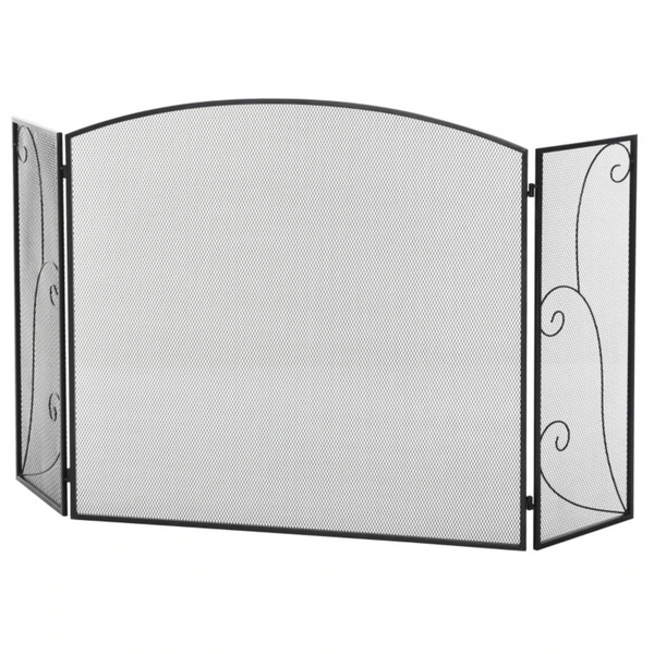 Haardscherm zwart 132,5 × 76,5 cm met vonkenscherm