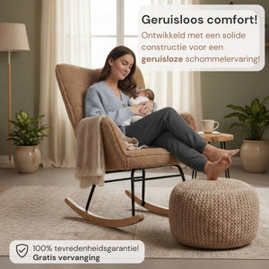 Comfortabele schommelstoel voor voeding, lezen en ontspannen bruin | Zenzee met berbervlies en beukenhouten glijders