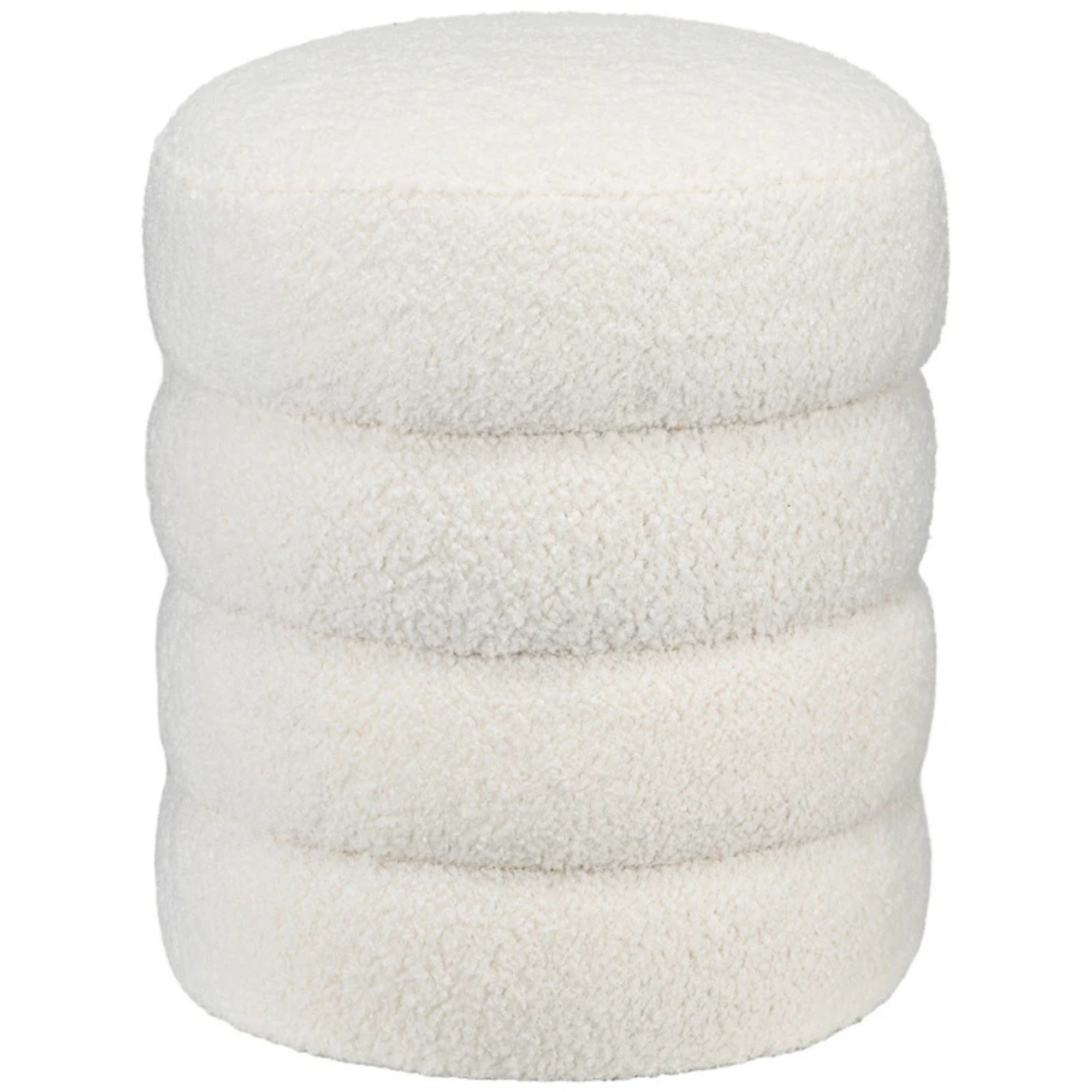 Comfortabel wit rond voetenbankje met modern design 40x45 cm met zachte teddy stof en compacte maat voor interieurgebruik