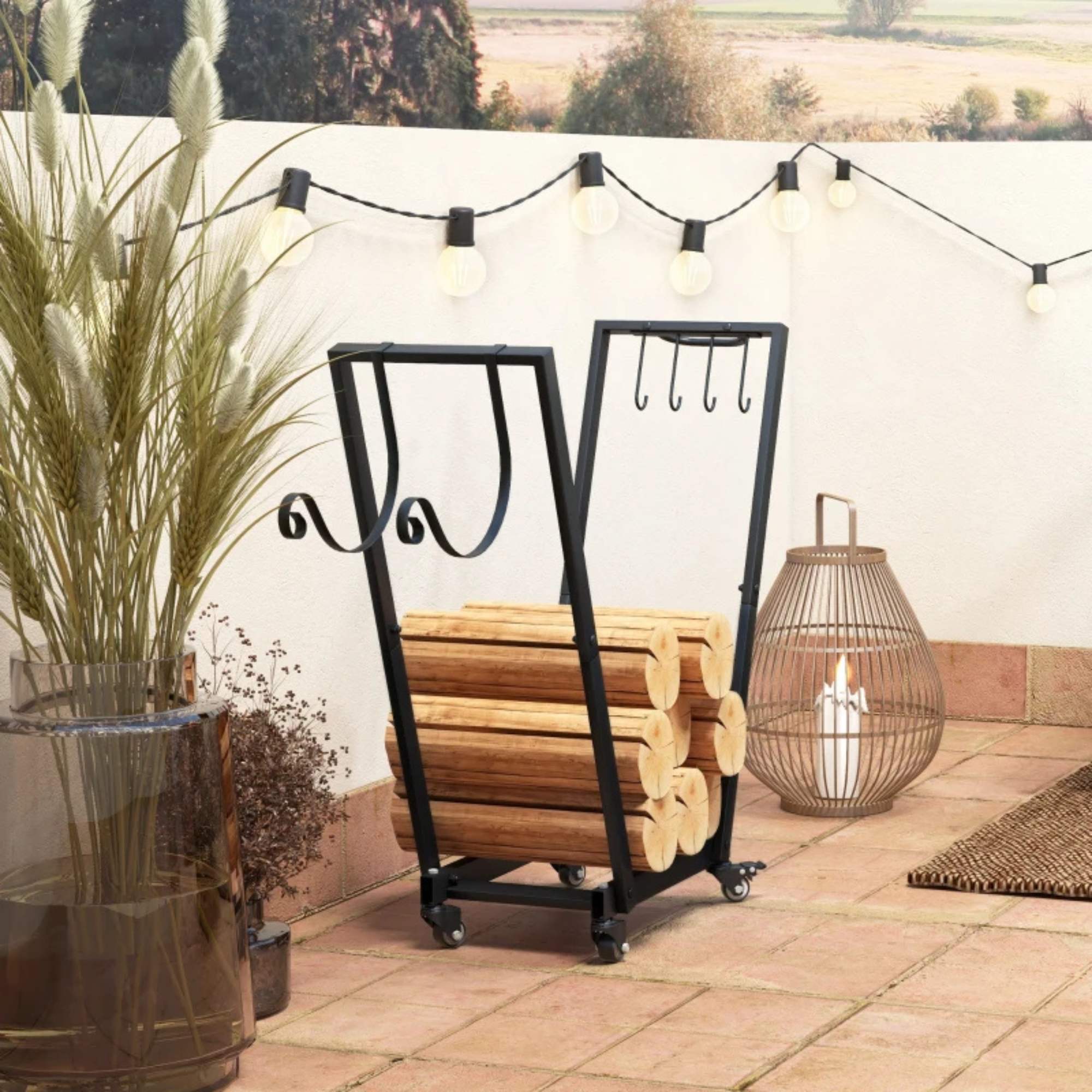Modern zwart haardhoutrek 79x30x81 cm – Stijlvolle opslag voor brandhout