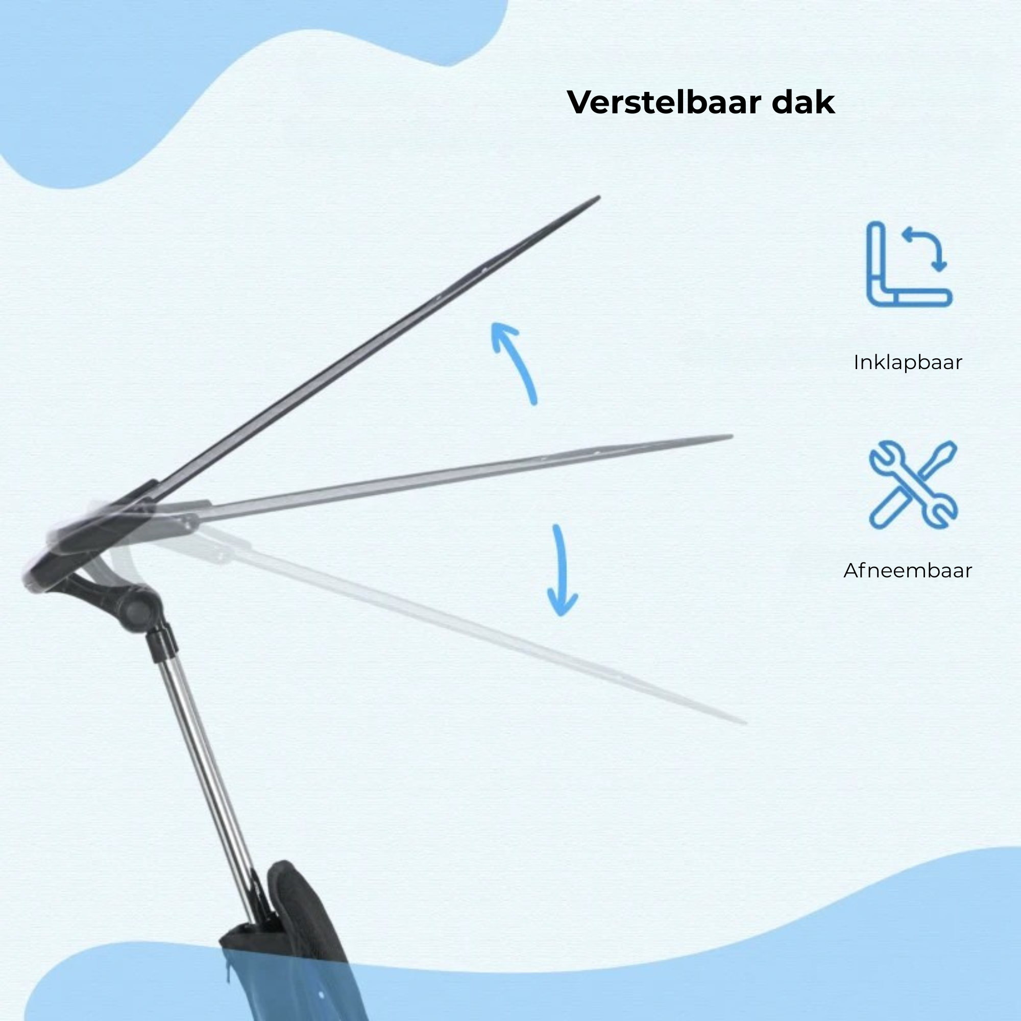 Verstelbaar dak van de Driewieler voor kinderen van  1-5 jaar met duwstang donkerblauw en stevig voor bescherming