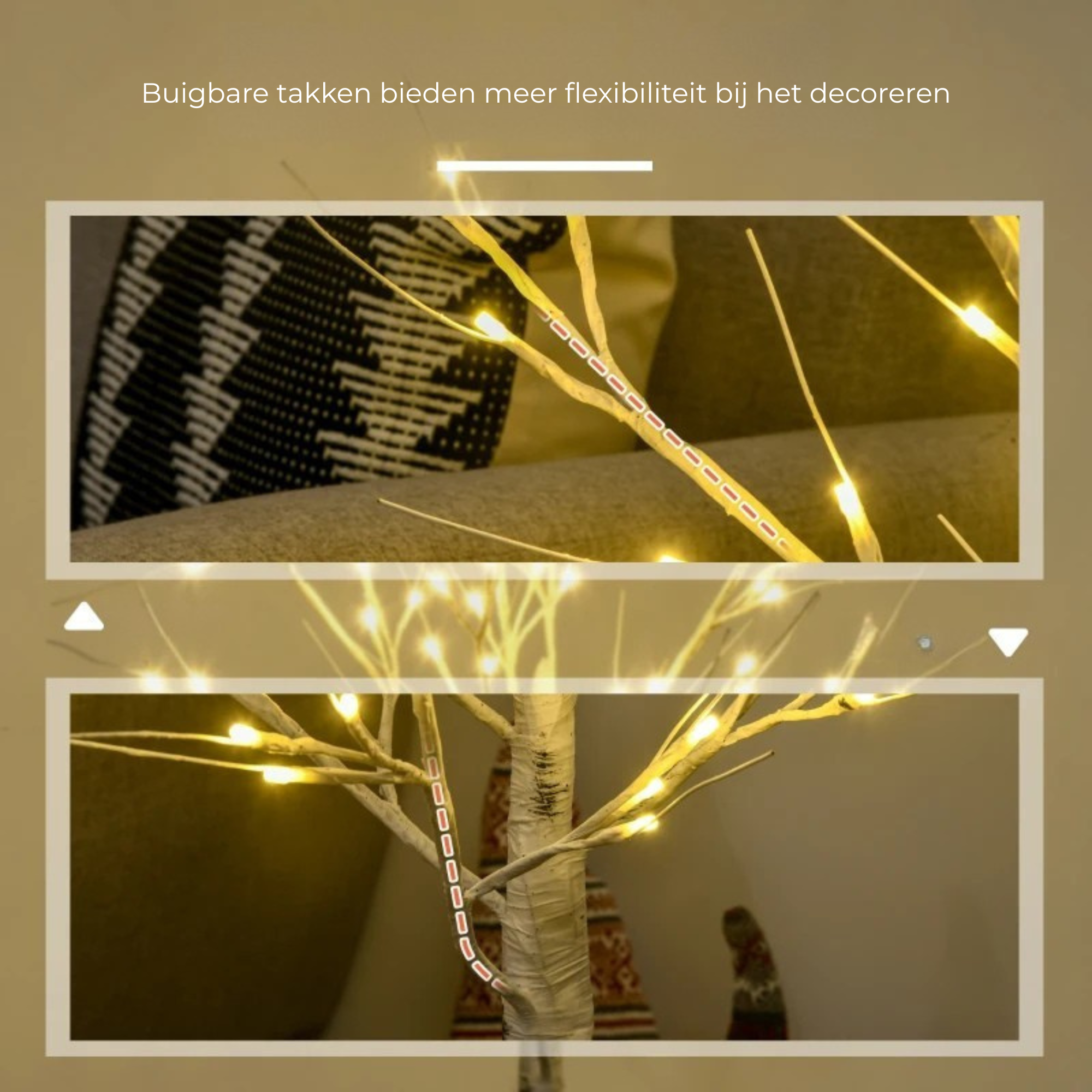 Sfeervolle led kerstlichtboom 120 cm met 72 warmwitte leds met buigbare takken voor decoreren naar wens
