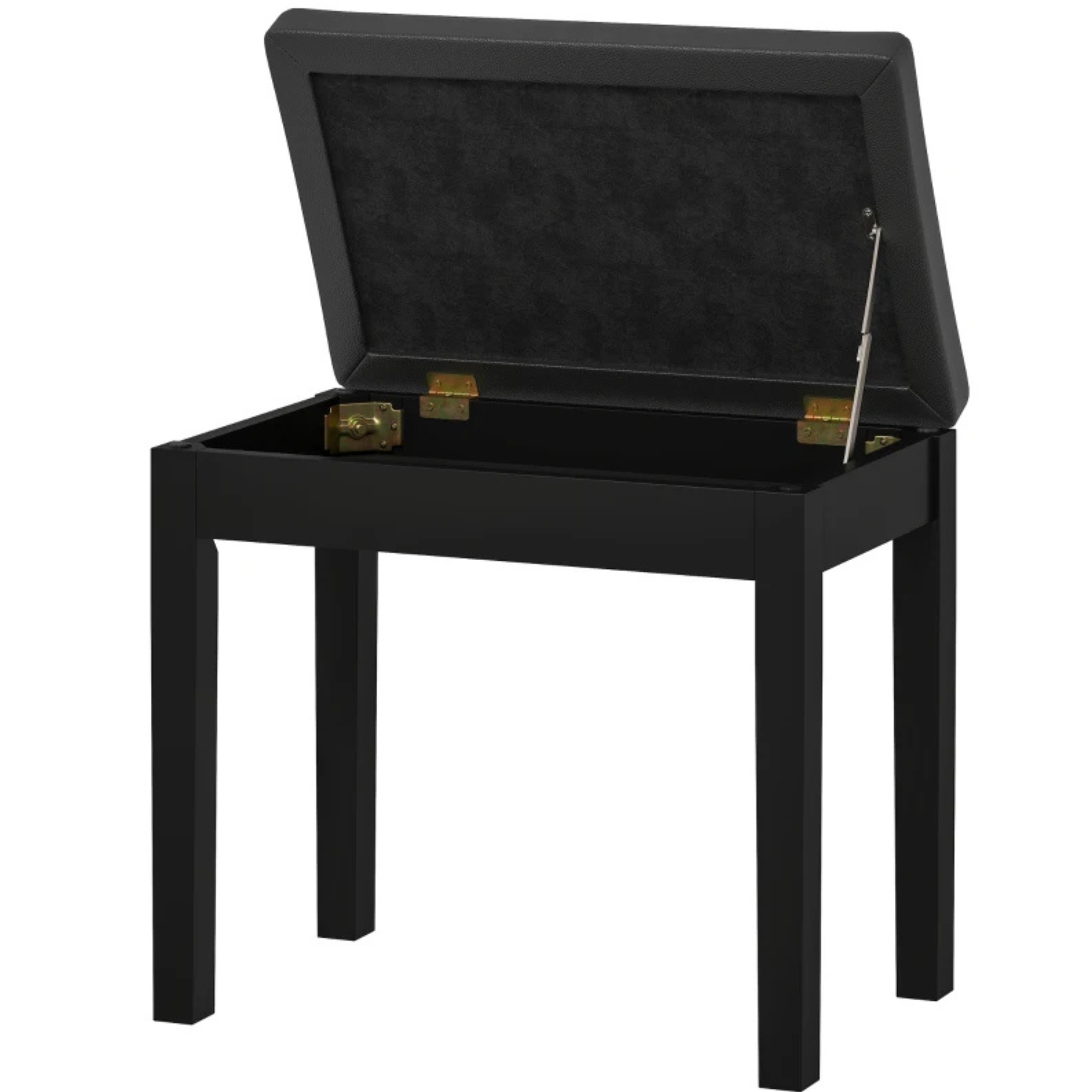 Moderne zwarte pianokruk met opbergruimte voor extra comfort en stijl, strak design en praktische opslag onder zitting
