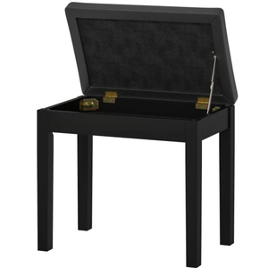 Moderne zwarte pianokruk met opbergruimte voor extra comfort en stijl, strak design en praktische opslag onder zitting
