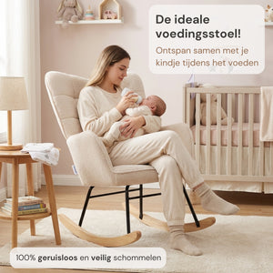 Comfortabele schommelstoel voor voeding, lezen en ontspannen cremewit | Zenzee met zacht berbervlies en beukenhouten sledeframe