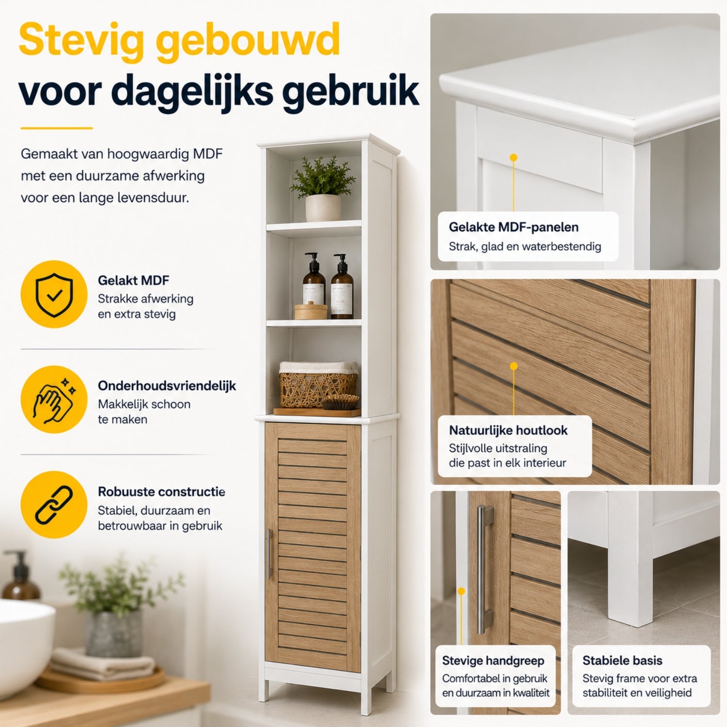 Badkamerset met wastafelonderkast en kolomkast wit/eiken complete set