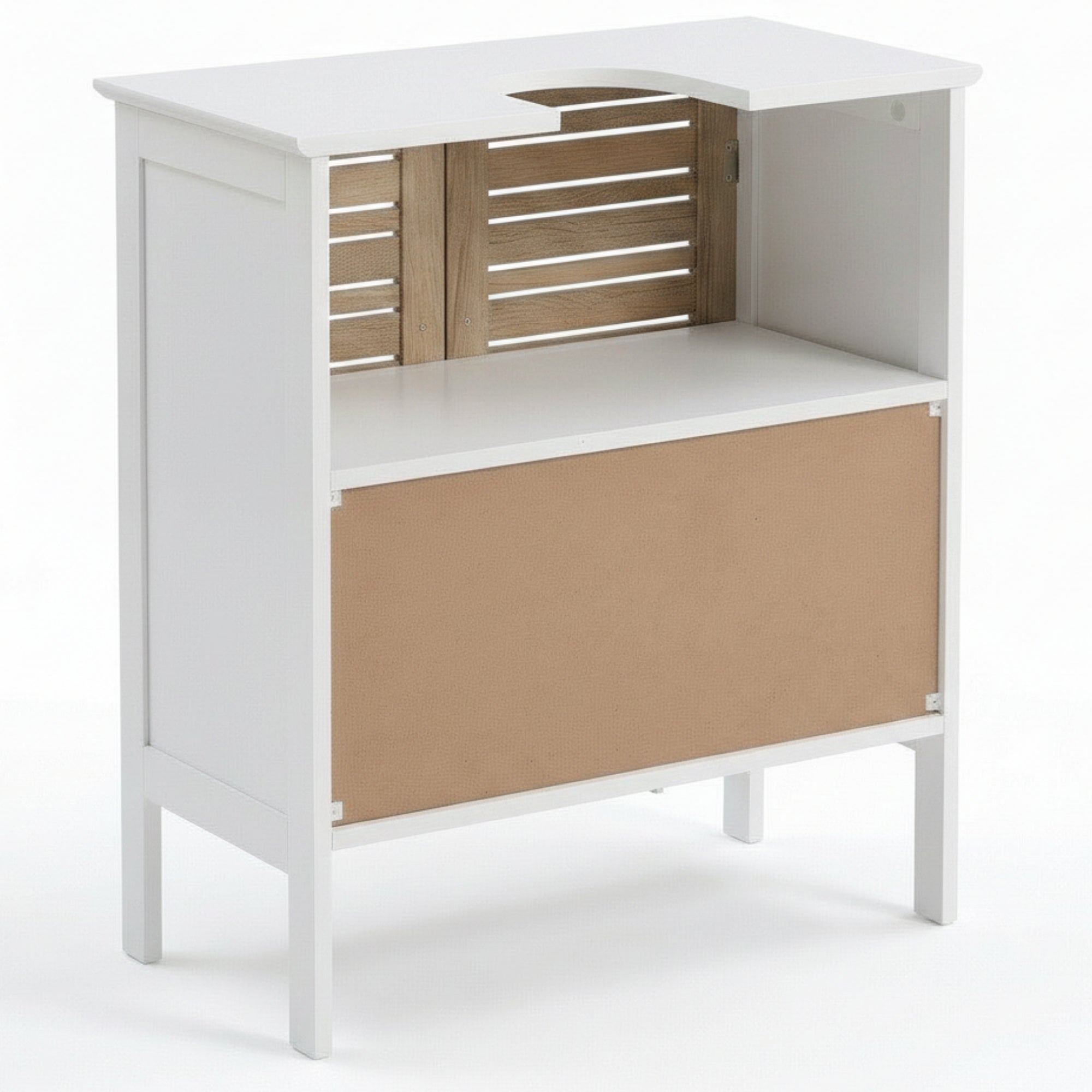 Wastafelonderkast wit-eiken 70x60x30 cm – Compact badkamermeubel met natuurlijke uitstraling in galerijpositie 1 met uitsparing bovenop