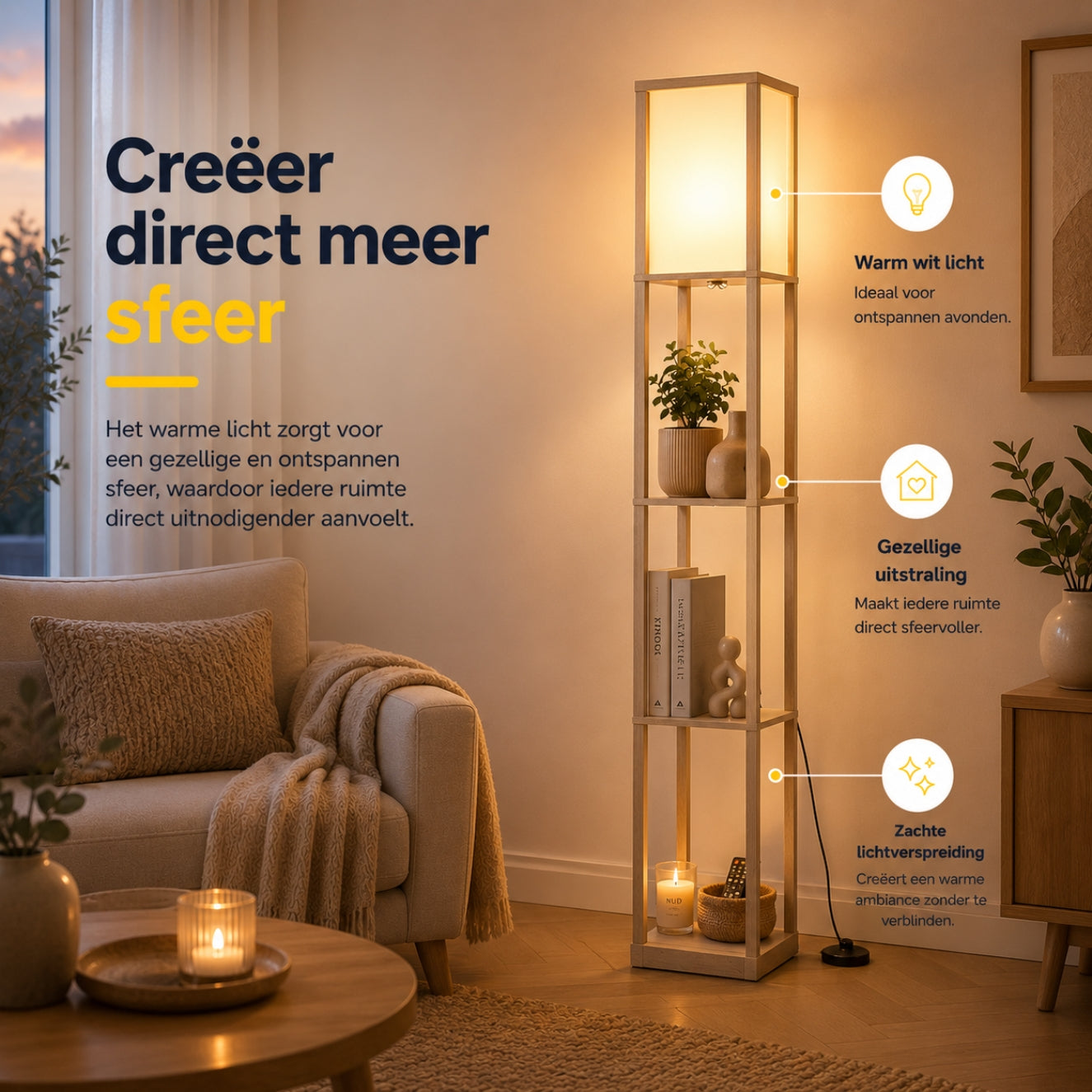 Moderne vloerlamp met opbergruimte 160 cm wit/eiken