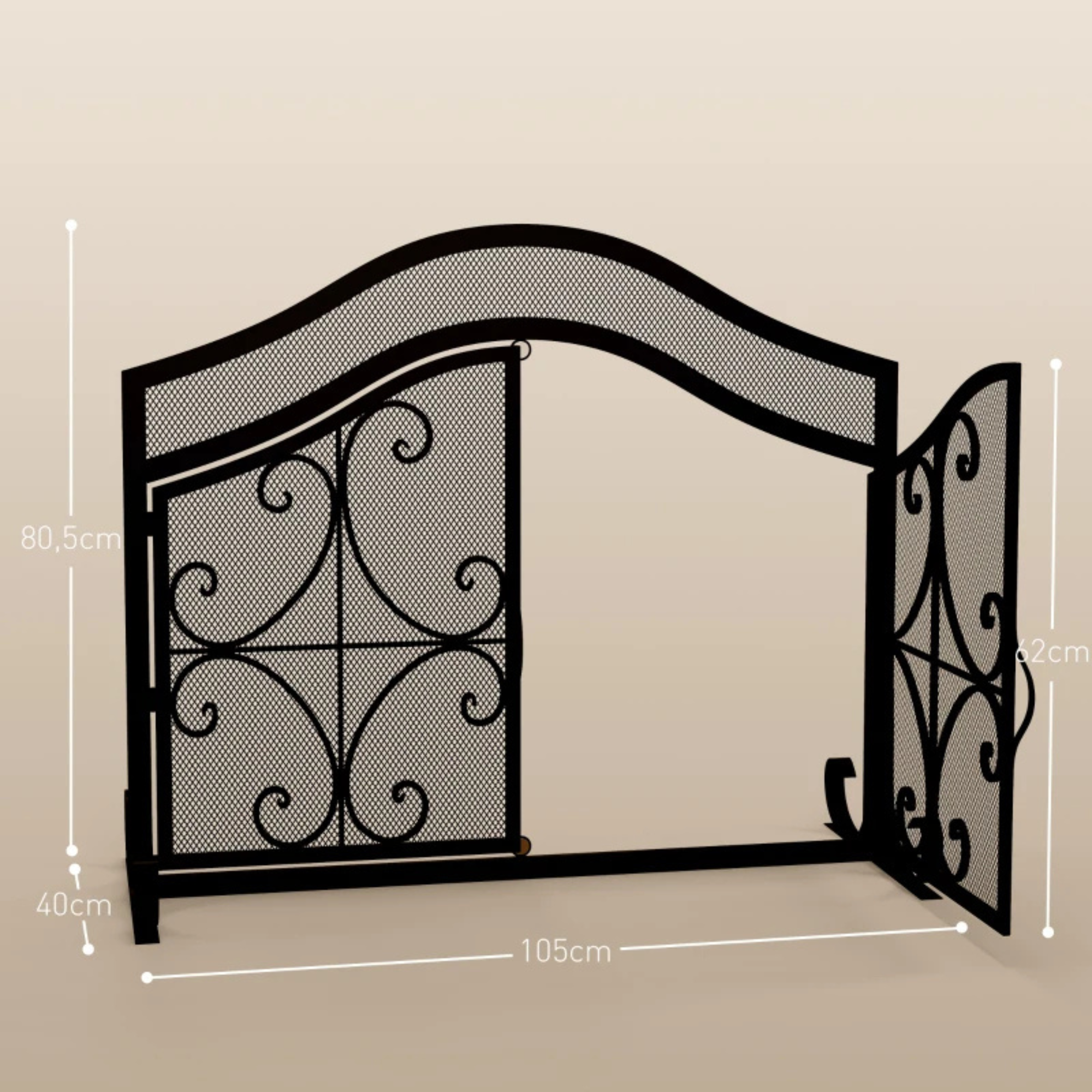 Zwart haardscherm 105 × 40 × 80,5 cm – Vonkenscherm voor extra veiligheid