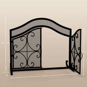 Zwart haardscherm 105 × 40 × 80,5 cm – Vonkenscherm met sierlijk design voor extra veiligheid bij open haard