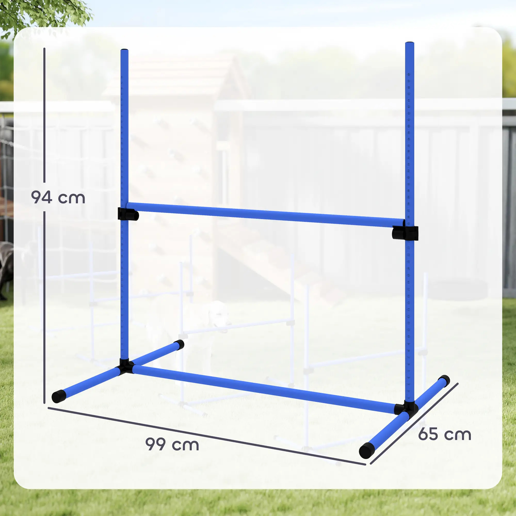 Honden agility set 4 delig met verstelbare hindernissen en springring in blauw voor behendigheidstraining buiten