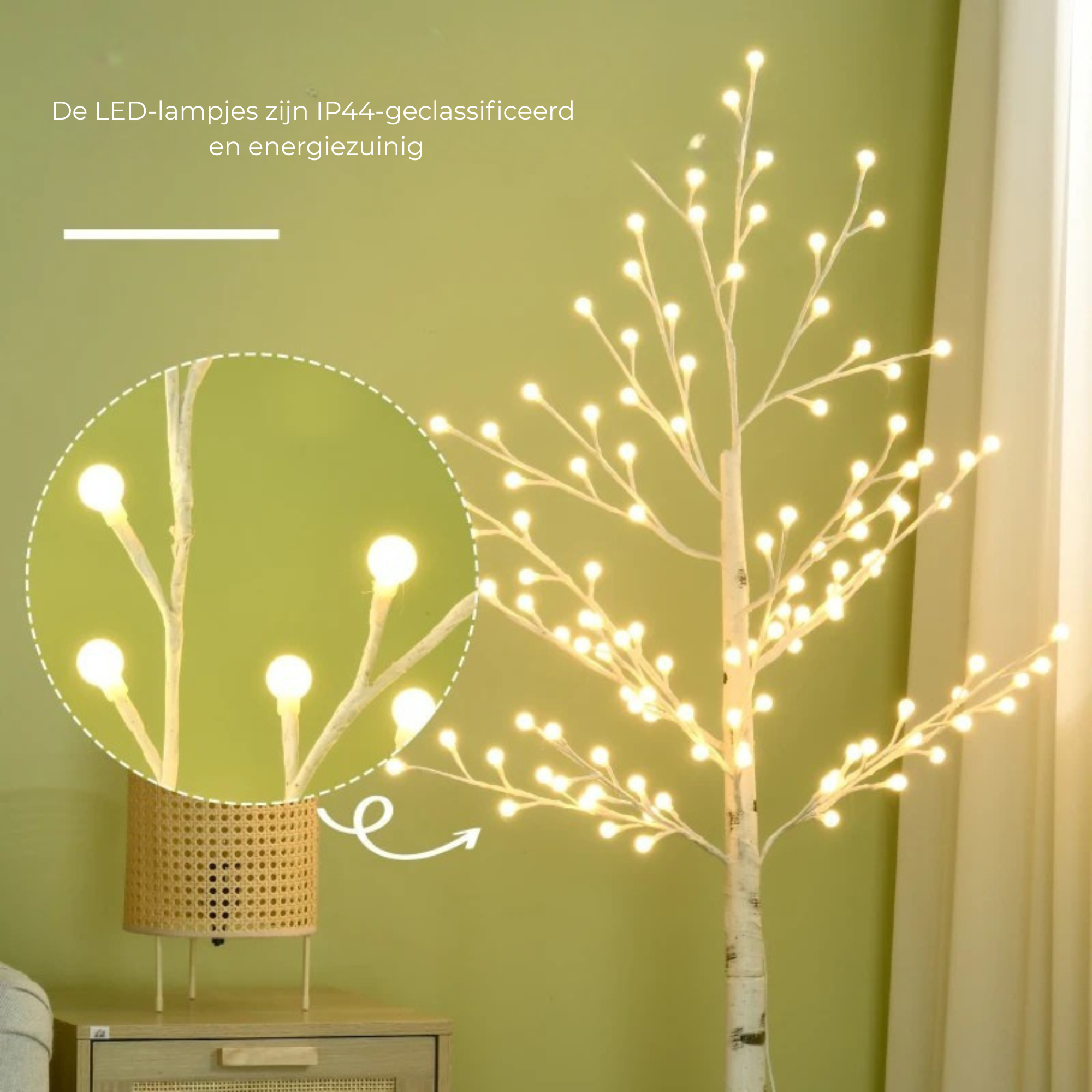 Lichtboom met 120 warmwitte LED’s op 150 cm hoogte voor een sfeervolle kerst met energiebesparende IP44 LED-lampjes