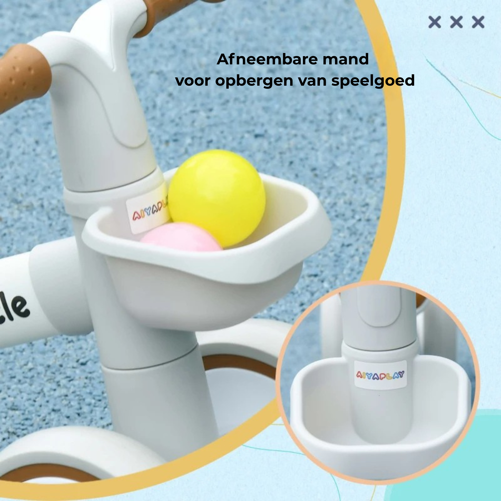 Loopfiets driewieler kinderfiets voor 1‑3 jaar met stevig frame en afneembare mand voor speelgoedopslag