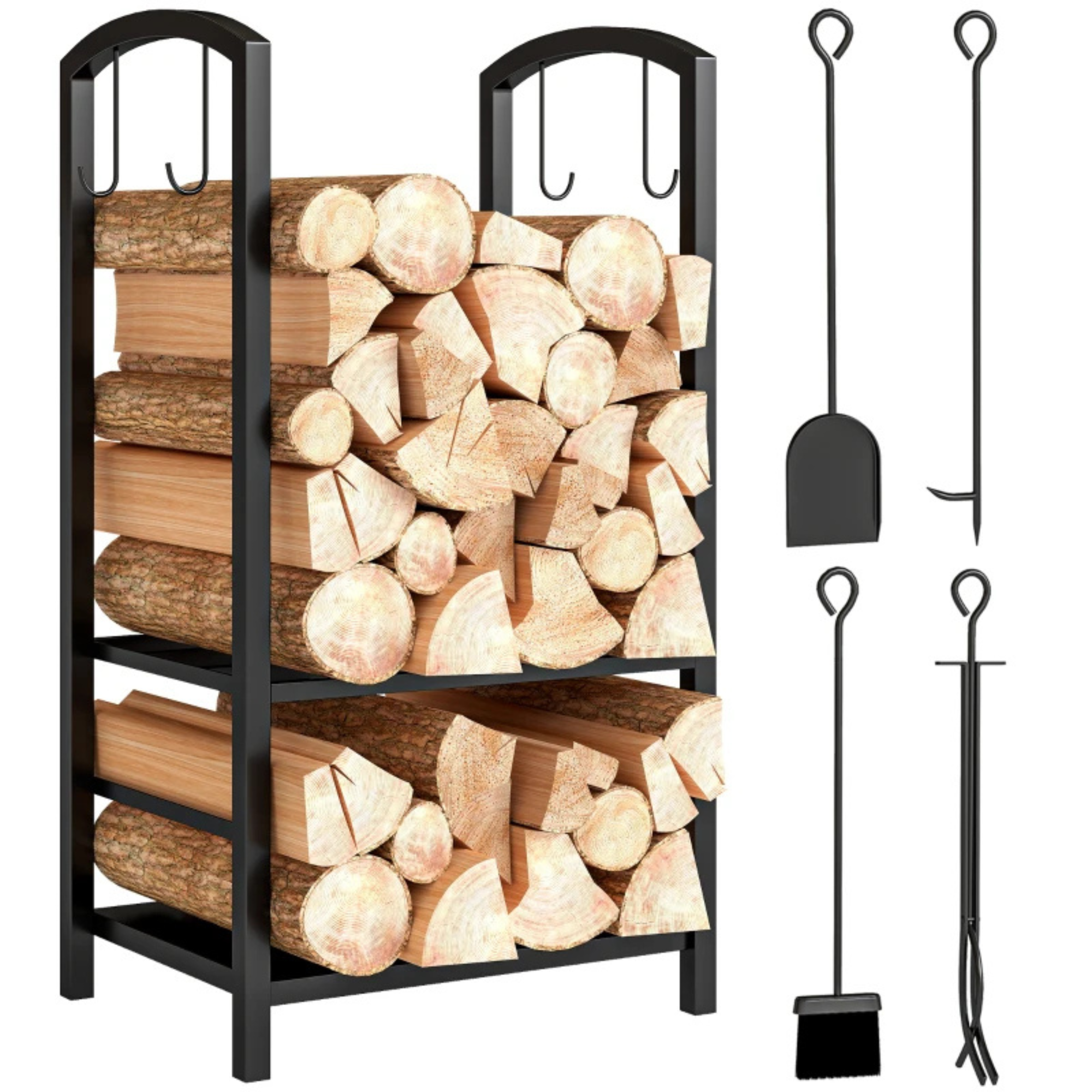 Zwart modern houtrek voor brandhout en haardhout 40x30x74 cm met robuust design voor efficiënte houtopslag binnen en buiten