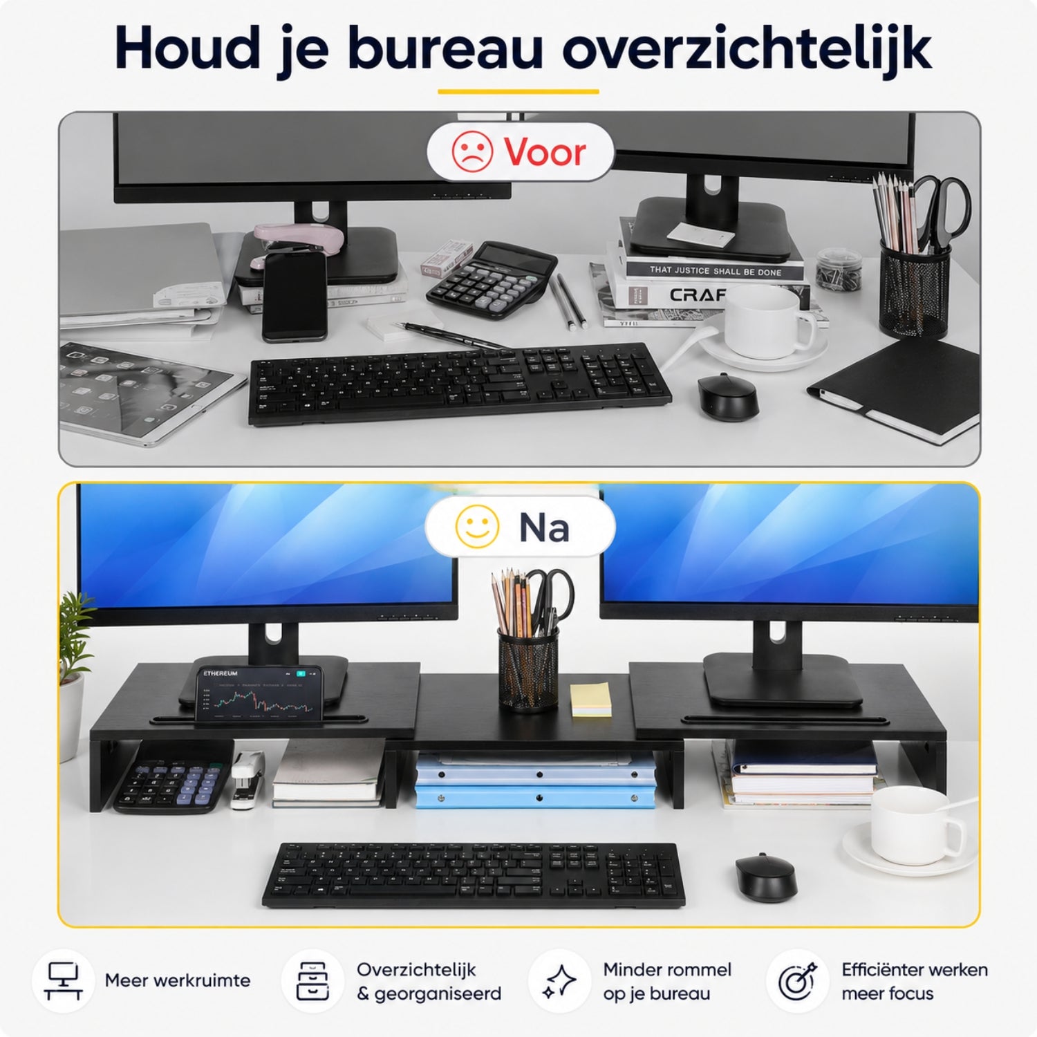 Ergonomische monitorverhoger zwart voor 2 monitors – verbeter je werkhouding | Zenzee