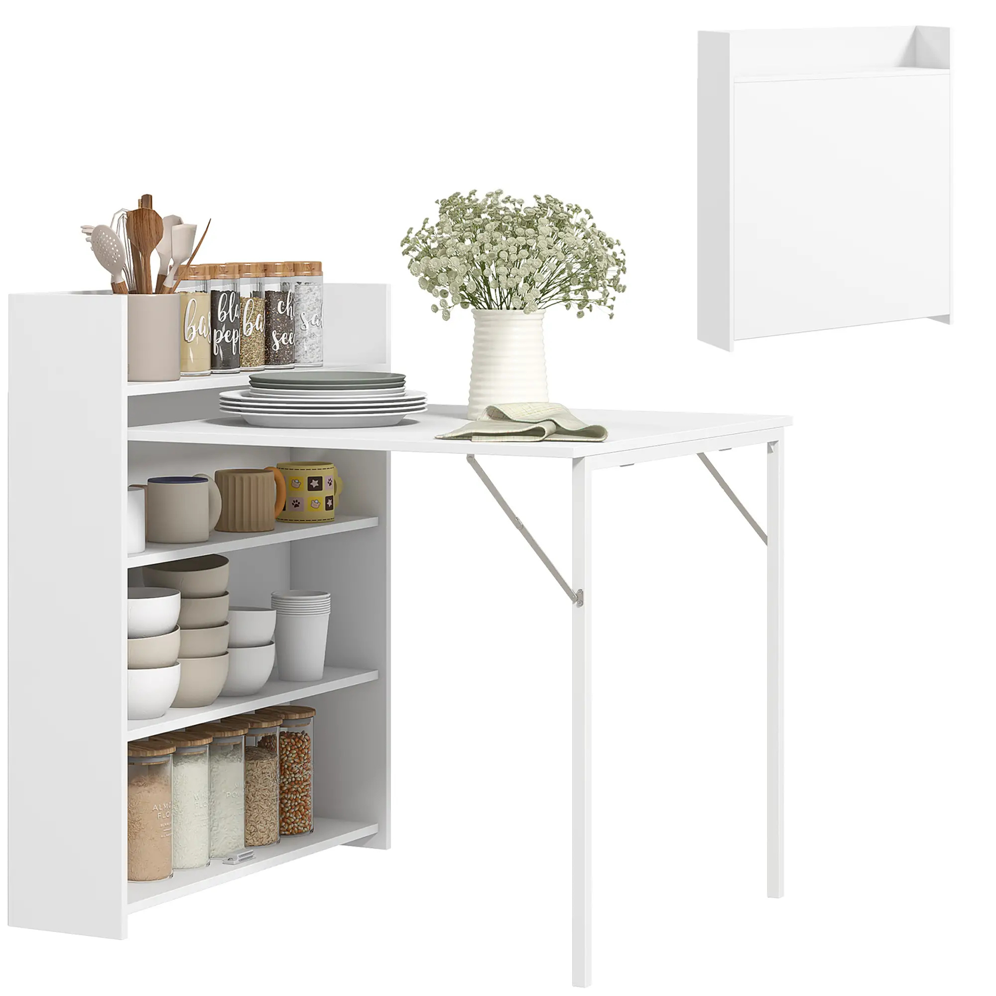 Multifunctionele klaptafel te gebruiken als eettafel of wandtafel 78,5x91x93 cm met opbergruimte en inklapbaar ontwerp