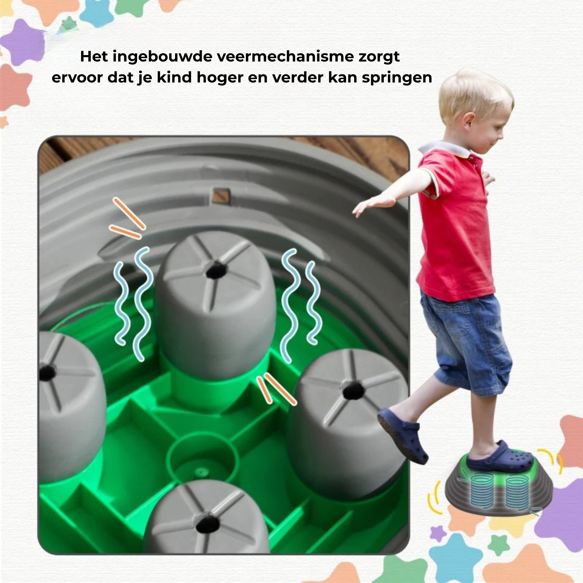 Balans- en stapelstenen voor kinderen van 3-5 jaar, ideaal voor buiten met ingebouwd veermechanisme voor extra sprongkracht