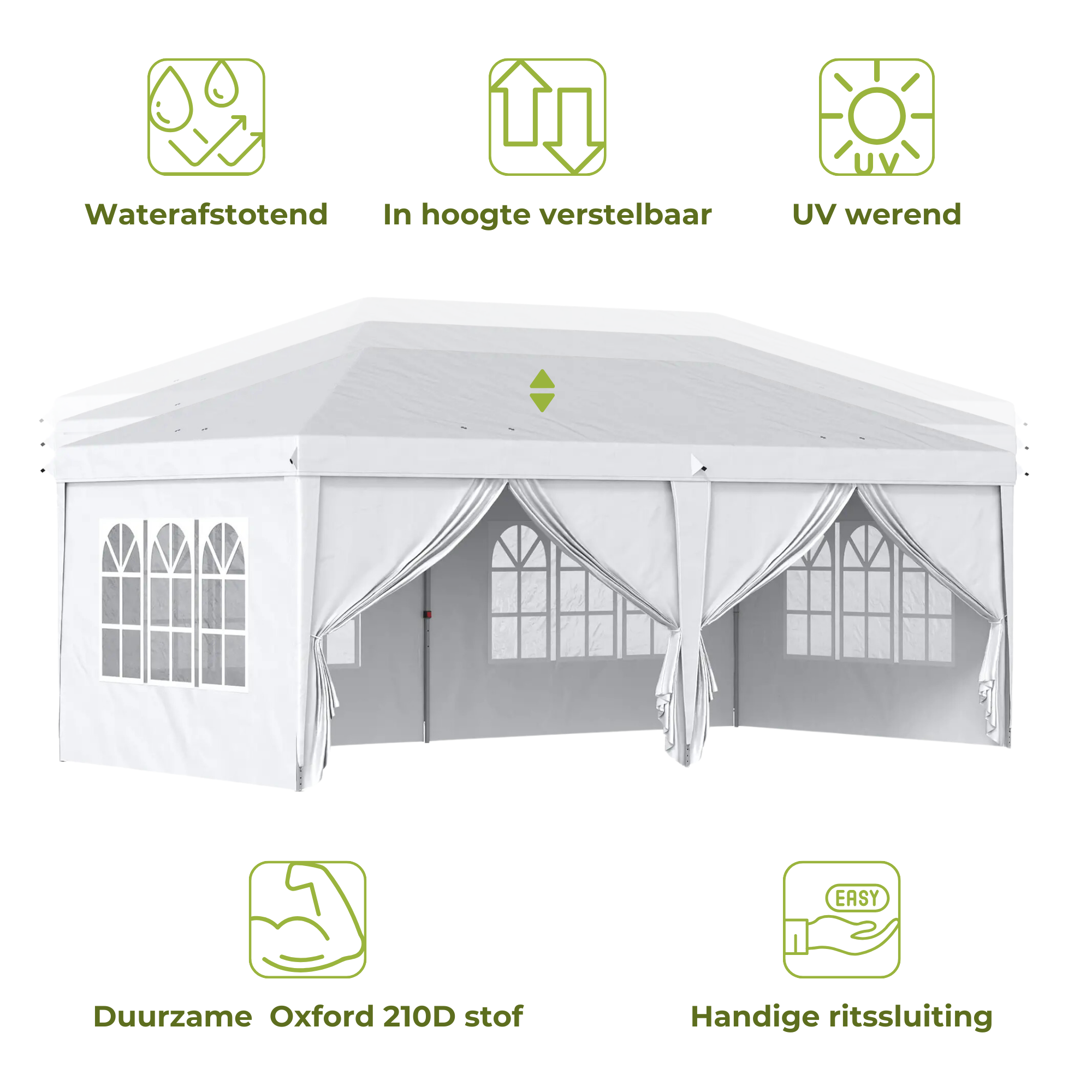 Partytent Opvouwbaar - Met Zijwanden – Paviljoen - Easy Up partytent – Tuinpaviljoen – 6x3m – Waterdicht – Verstelbare Hoogte – Wit