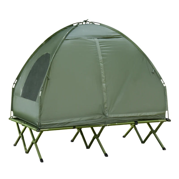 Kampeerbed met matras slaapzak tent groen opvouwbaar 193x136x178 cm