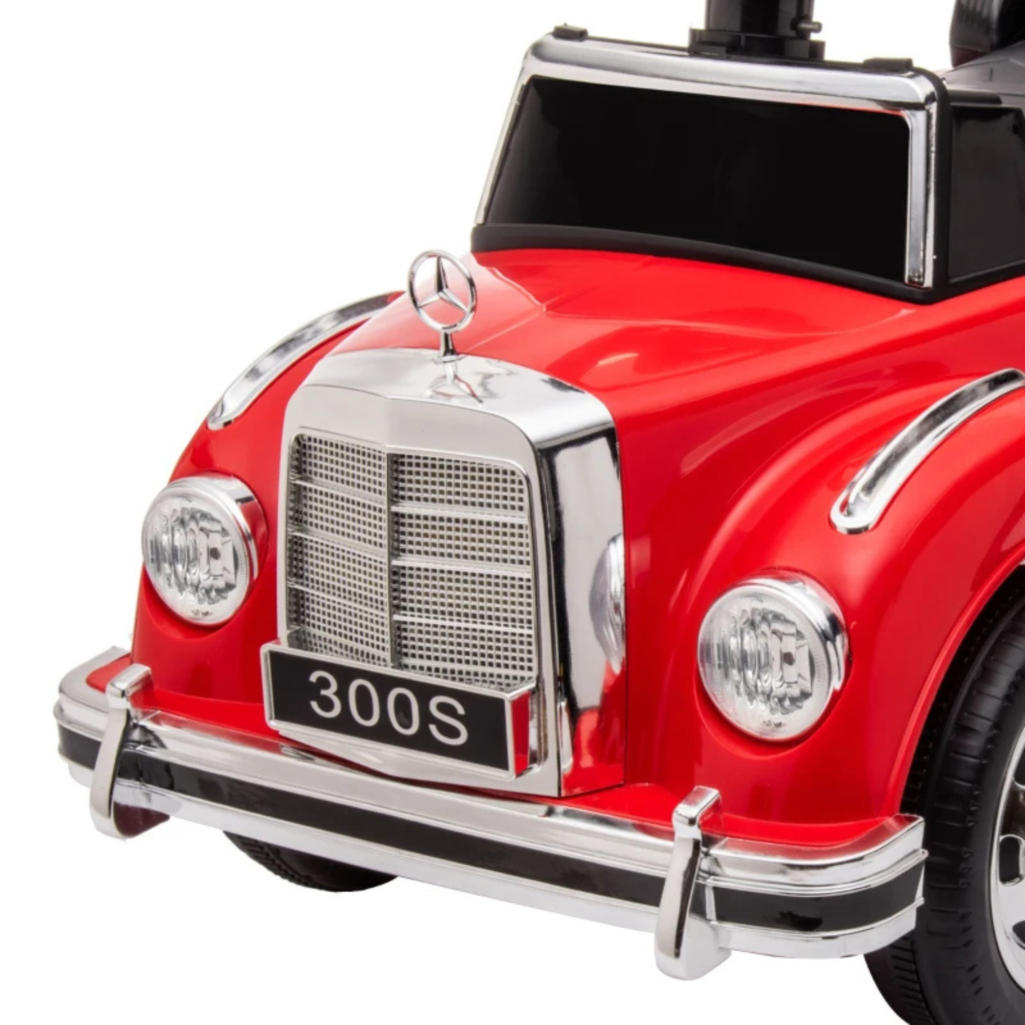 Rode kinderloopauto met opbergruimte voor veilig en leuk speelplezier – vintage ontwerp met chroom accenten en stevige constructie