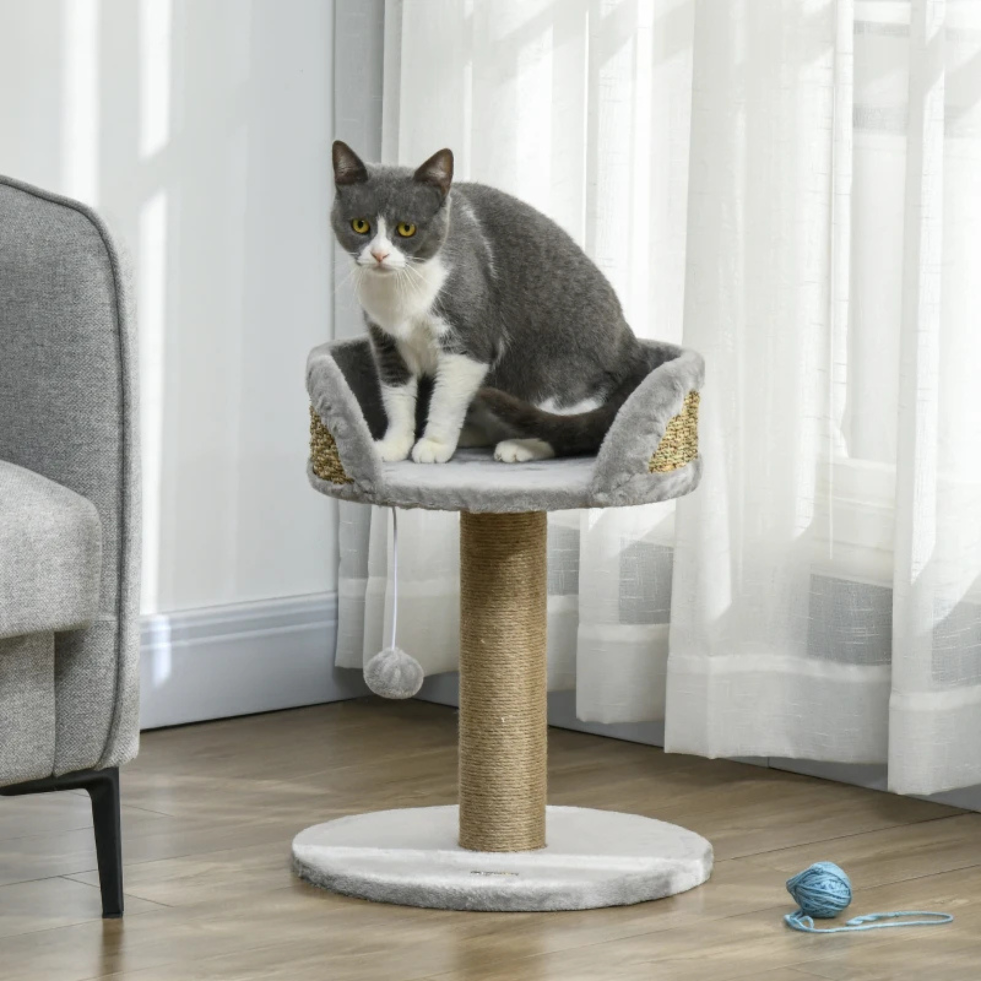 Stevige grijze kattenkrabpaal - 40x40x49 cm - voor actief speelplezier