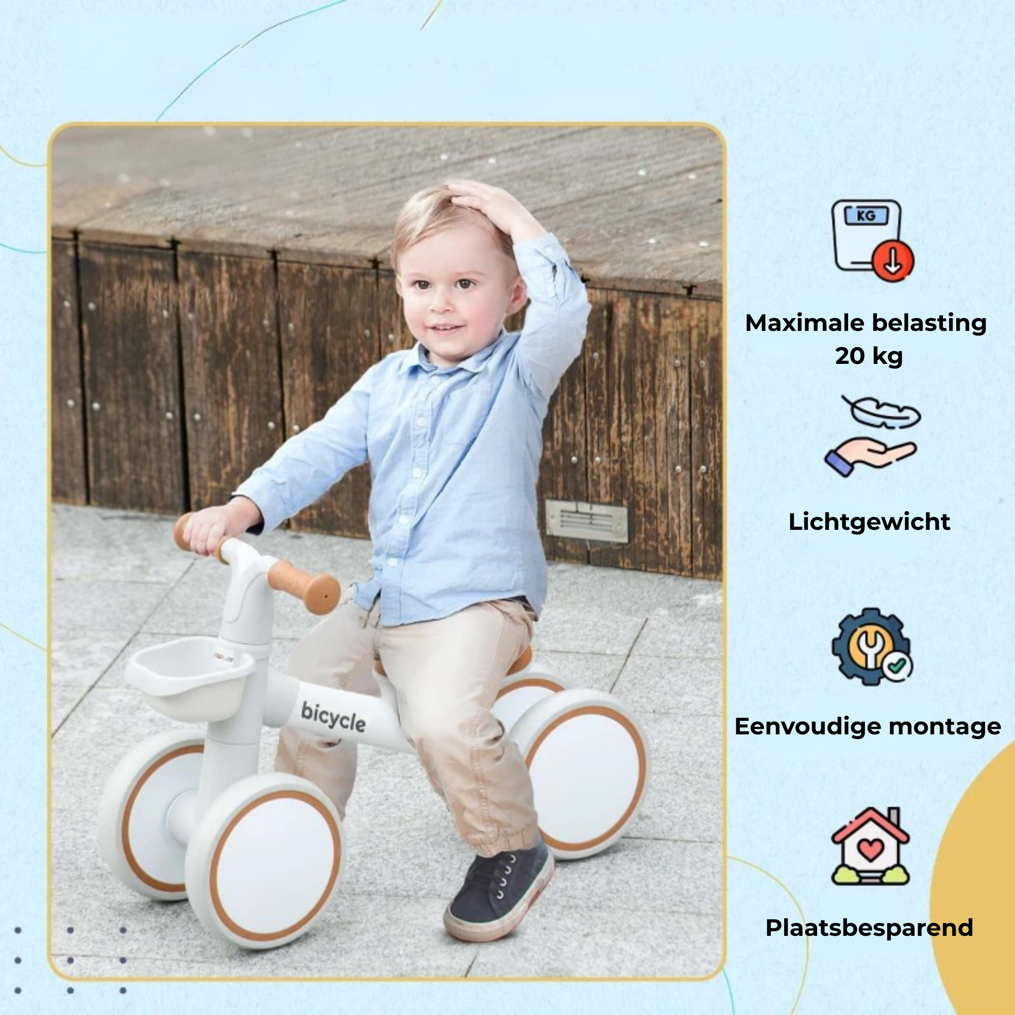 Loopfiets driewieler kinderfiets voor 1‑3 jaar met stevig frame lichtgewicht en eenvoudige montage voor jonge kinderen