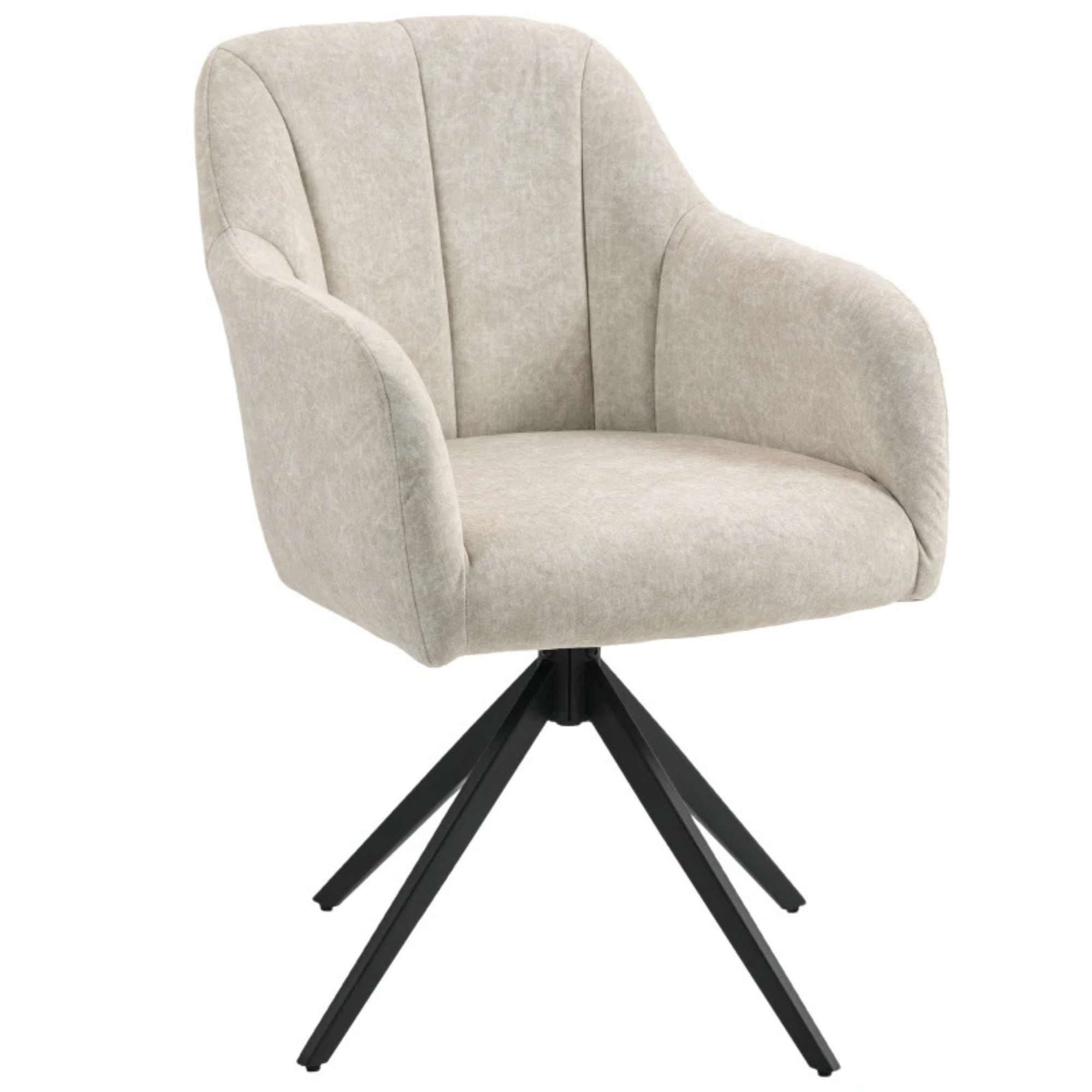 Beige gestoffeerde draaistoel met 360° draaibasis voor comfortabel zitten en modern design in de woonkamer