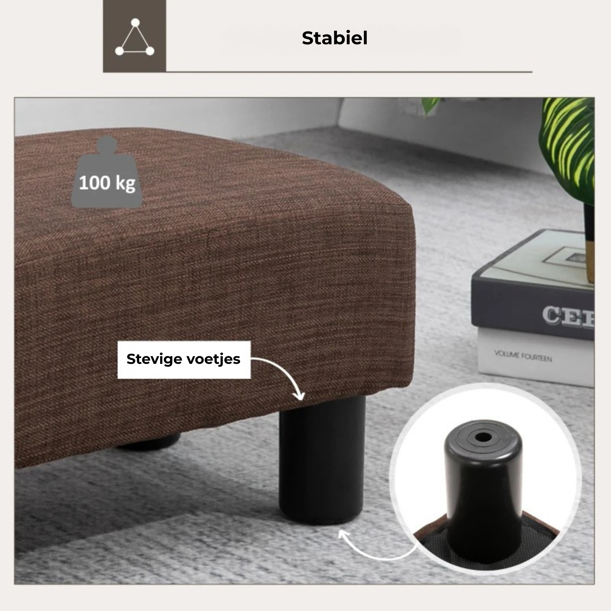 Stijlvol bruin voetenbankje en poef voor comfort en gemak met stevige poten tot 100 kg draagvermogen