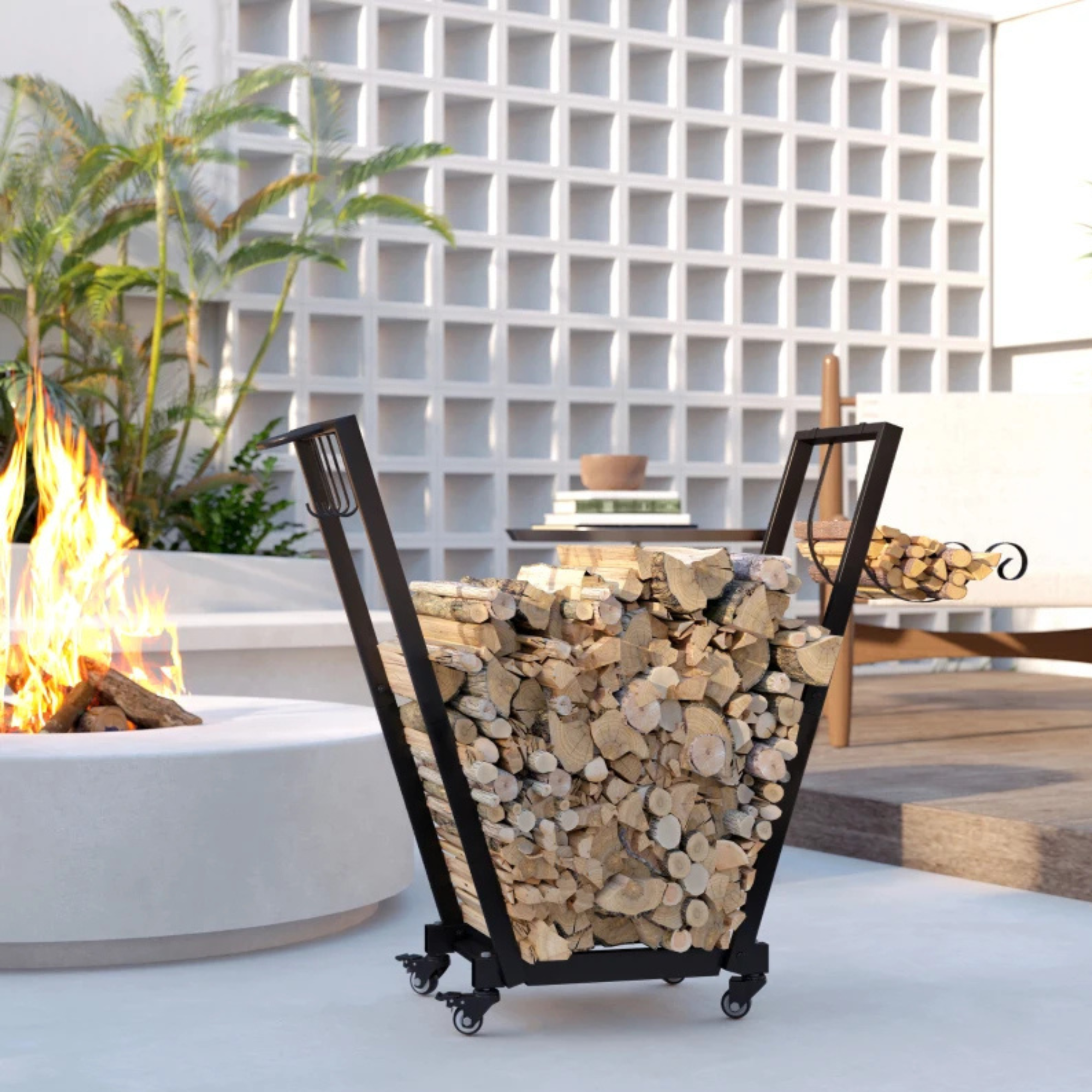 Modern zwart haardhoutrek 79x30x81 cm – Stijlvolle opslag voor brandhout