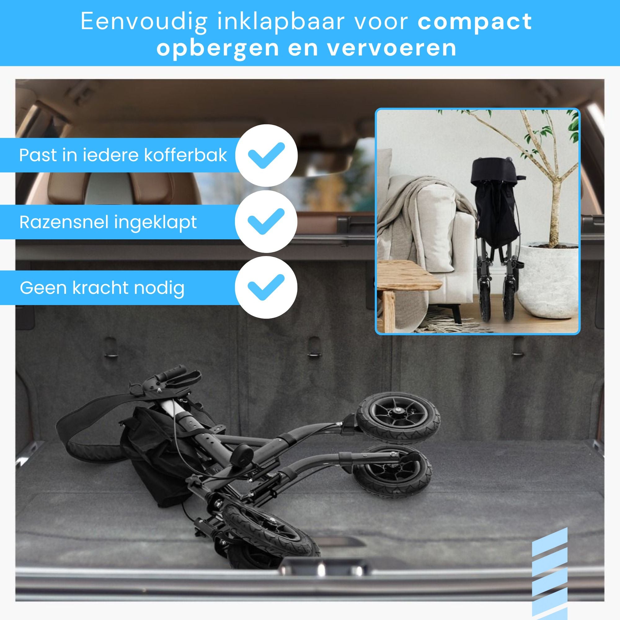 Rollator met all-terrain luchtbanden en comfortabele zitfunctie zwart, eenvoudig inklapbaar voor compact transport en opbergen