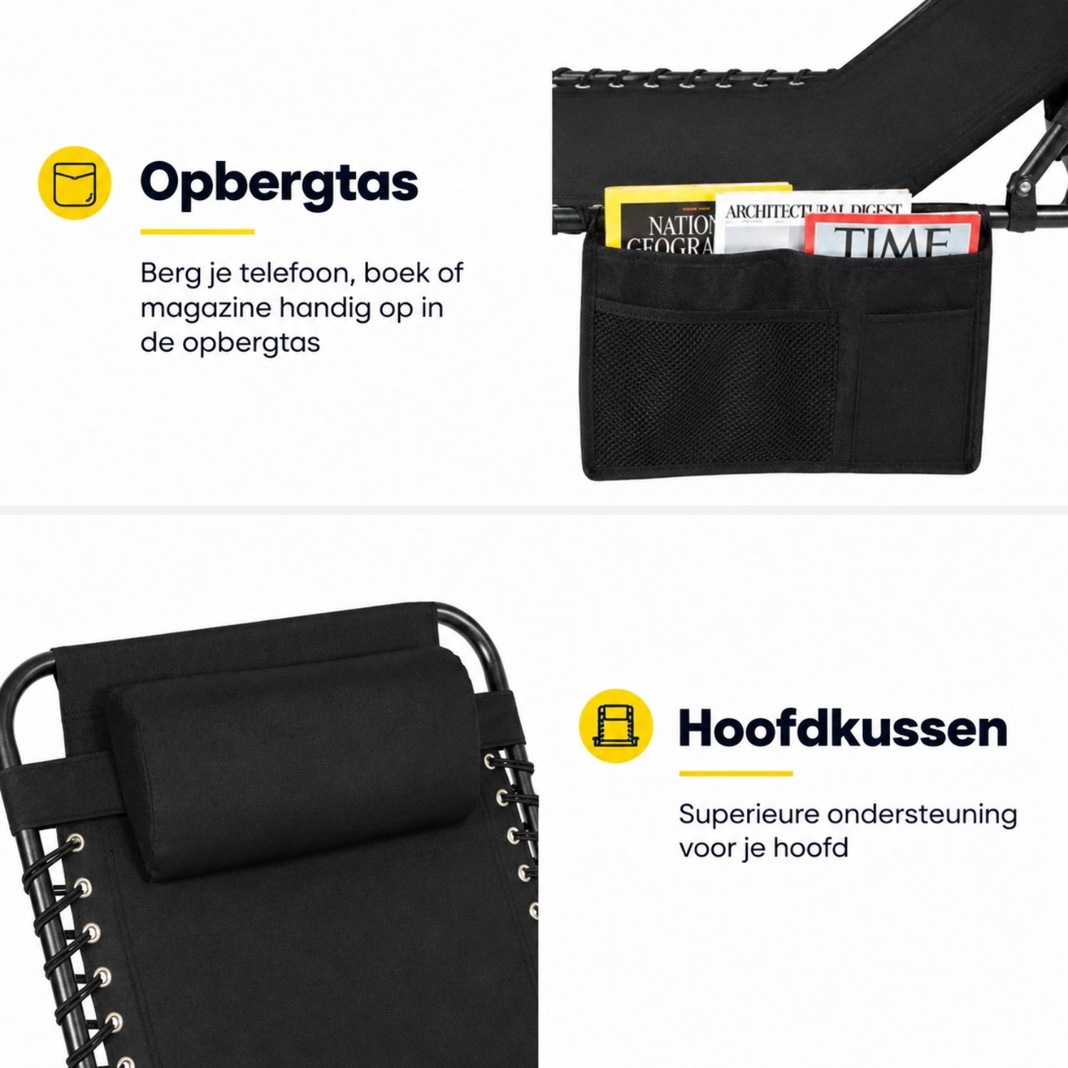 Opvouwbaar ligbed 58x189x33 cm met kussen, textileen en 120 kg draagkracht