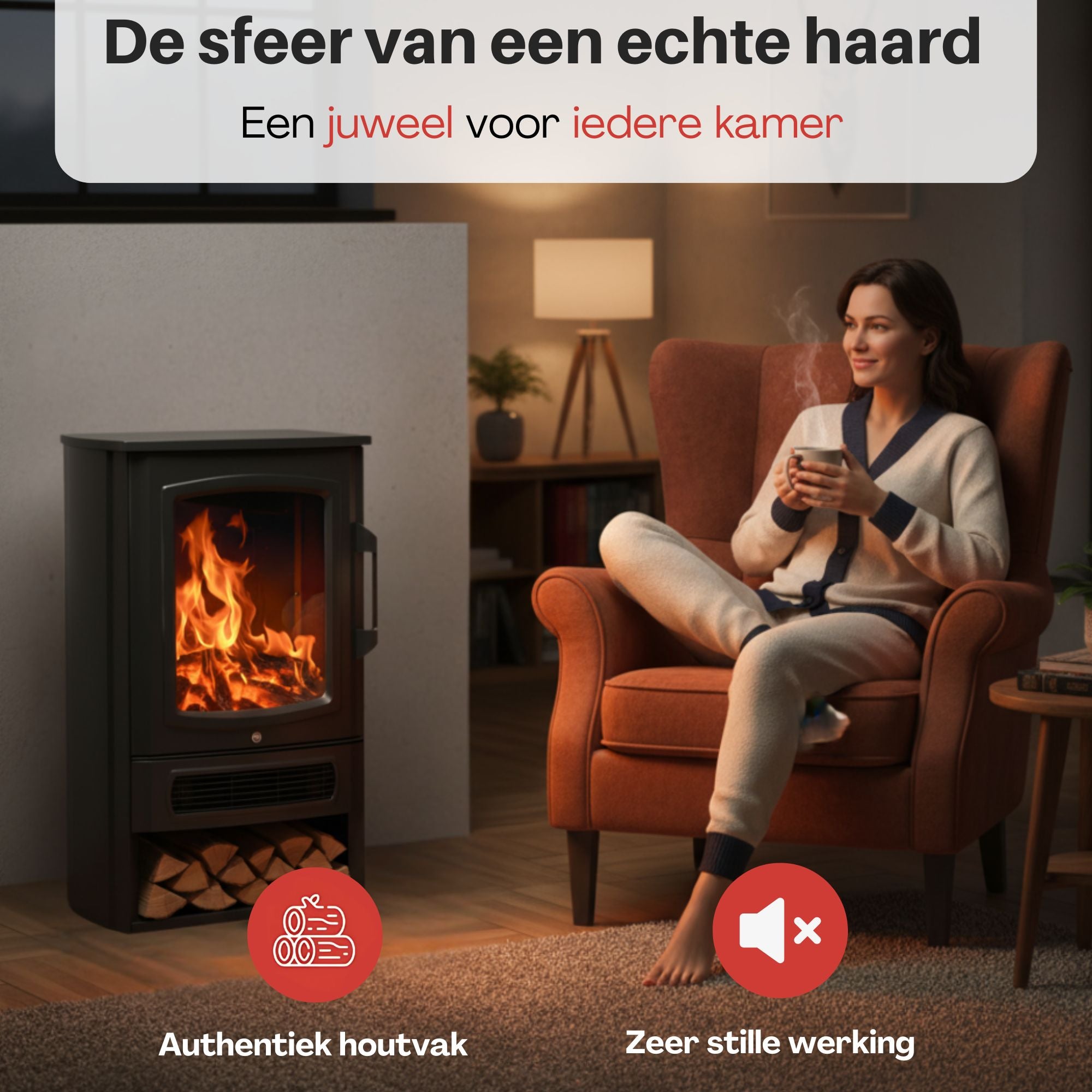 Vrijstaande elektrische sfeerhaard zwart – 2000W met realistisch vlameffect | Zenzee voor knusse warmte en sfeer