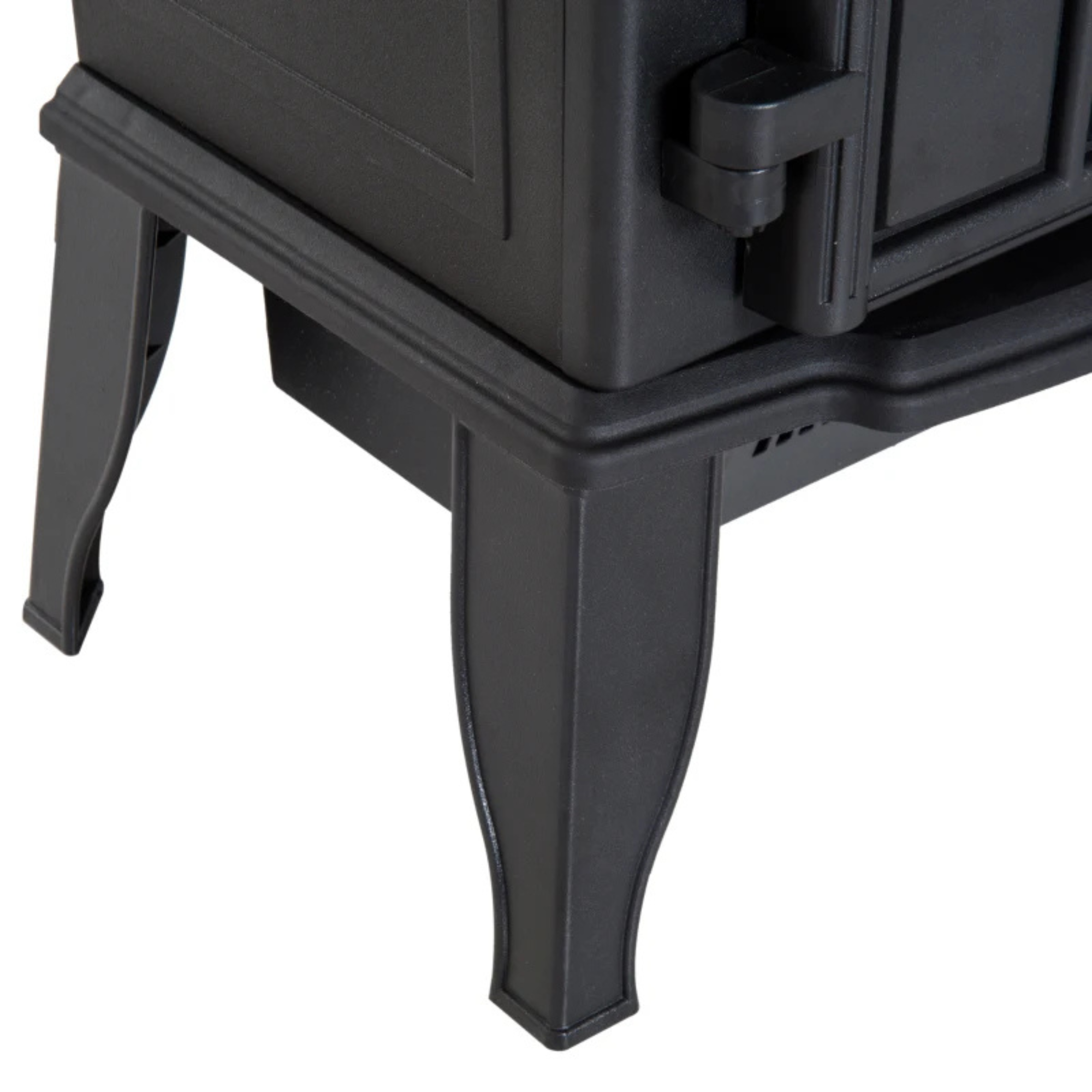 Vrijstaande zwarte elektrische sfeerhaard met thermostaat 2000 W met stijlvol klassiek onderstel en stevige metalen poten