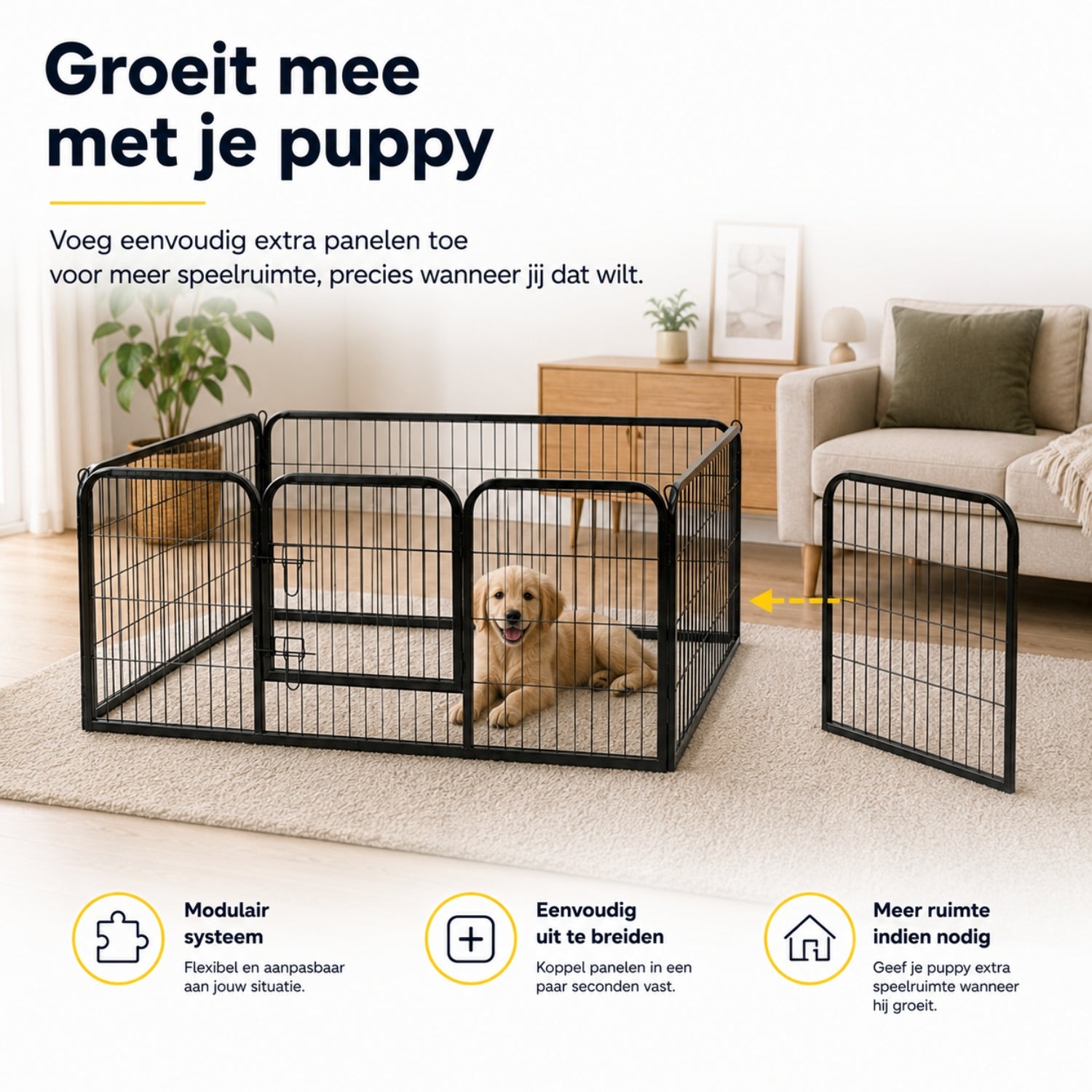 Hondenren puppyren hondenkennel staal 125x80x70 cm – Veilig en stevig verblijf voor je hond
