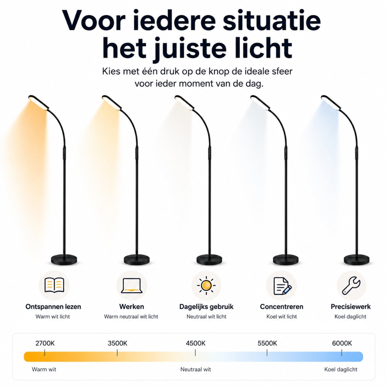 Dimbare LED vloerlamp voor woonkamer met afstandsbediening en geheugenfunctie zwart | Zenzee