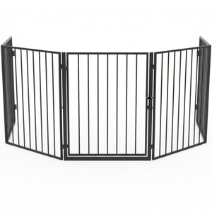 Haardscherm met deur – matzwart – flexibel & veilig – 305×77 cm | Zenzee beschermt kinderen en huisdieren 