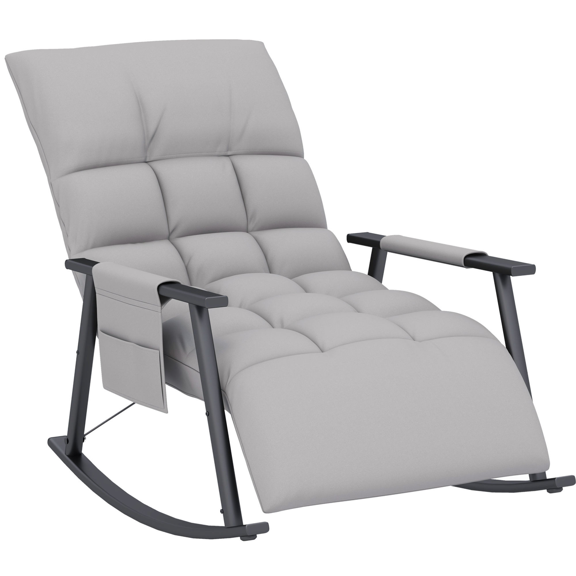 Comfortabele grijze schommelstoel met verstelbare rugleuning en zachte bekleding in modern design voor optimaal zitcomfort